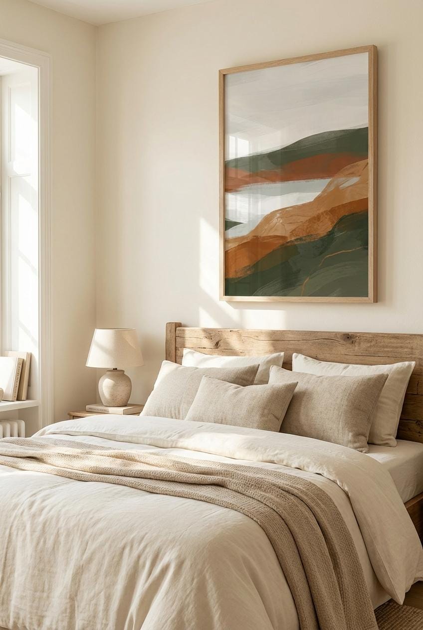 Terracotta Wall Art Print: Abstract Mountain Lake - Earth Tone Decor
