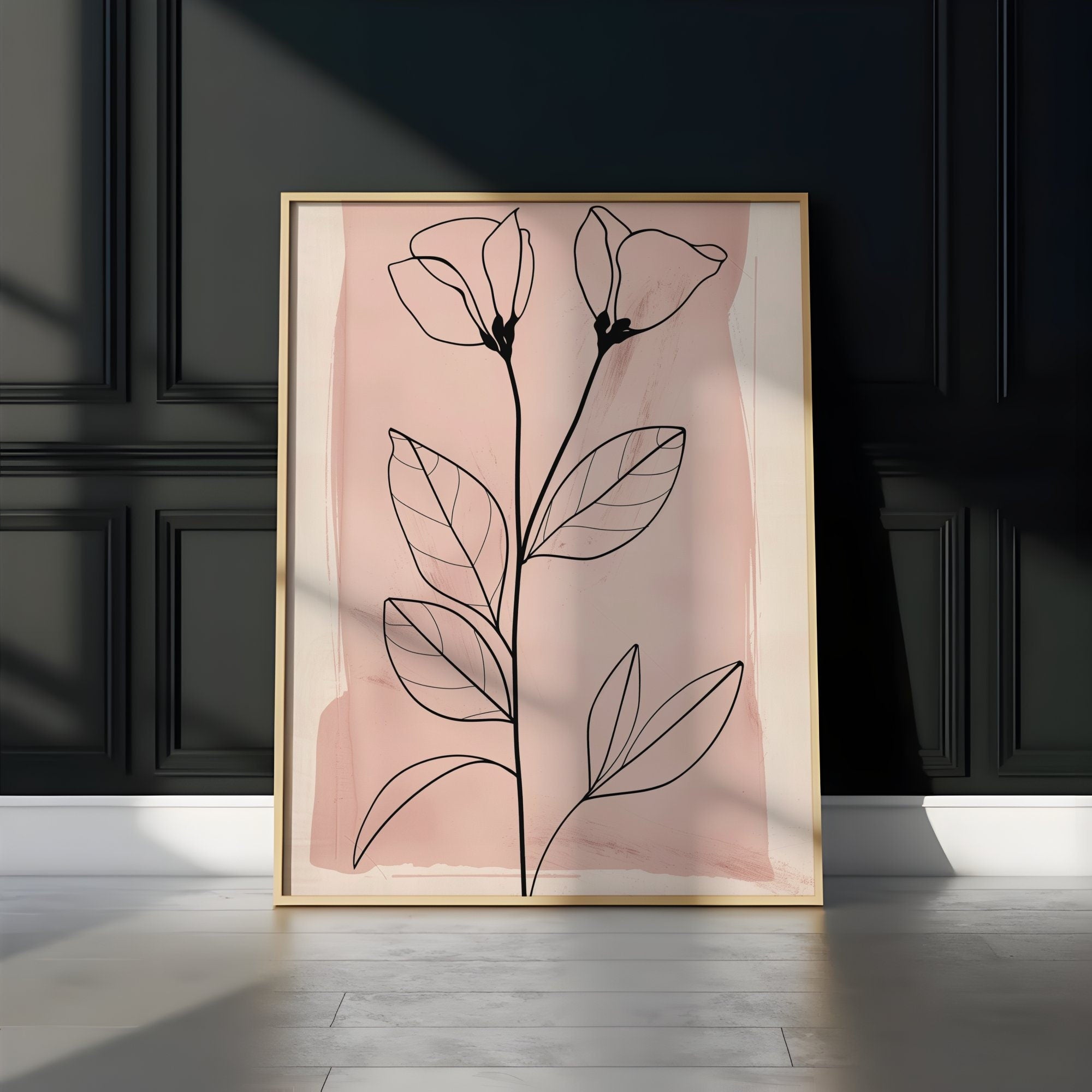 Blushing Botanicals: Elegant Pink Line Art Print | Chic & Minimalist Floral Wall Decor