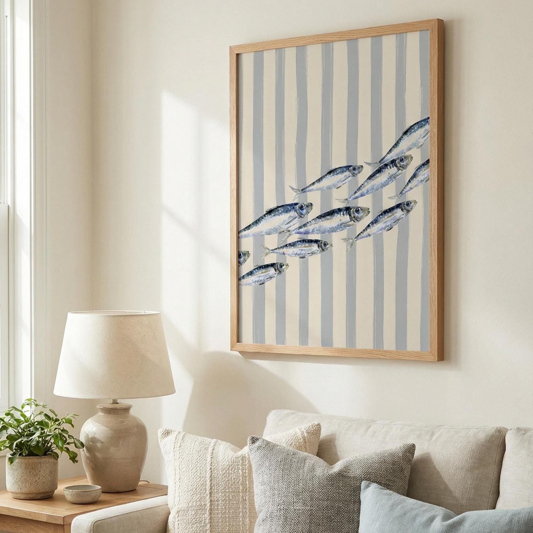 Sardine Blue Lines Wall Art - Greece Inspired Home Decor