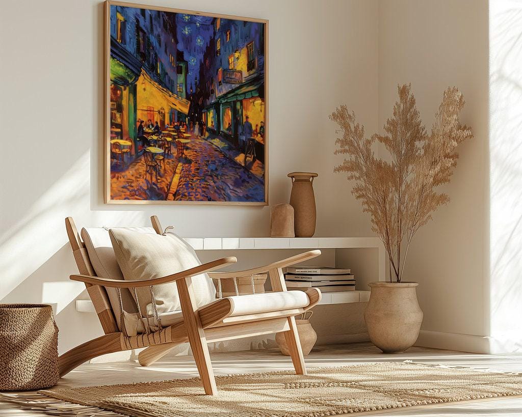 The Starry Night Cafe: Vibrant European Street Scene | Whimsical & Romantic Wall Art
