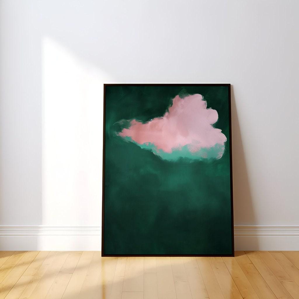 The Emerald Dream: Maximalist Pink & Green Abstract Cloud Art | Moody & Sophisticated Wall Decor