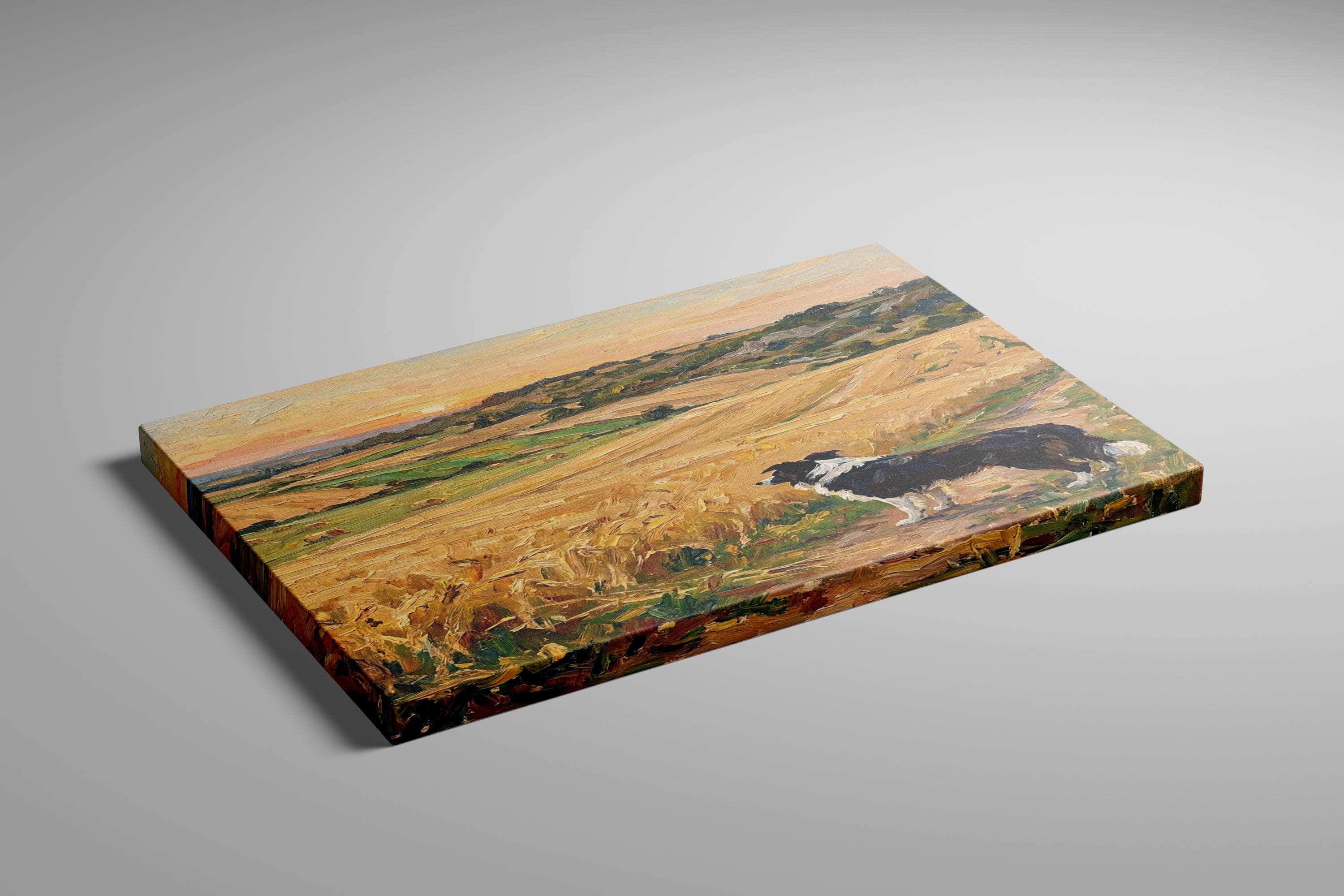 Rustic Border Collie Wall Art - Golden Wheat Field Scene