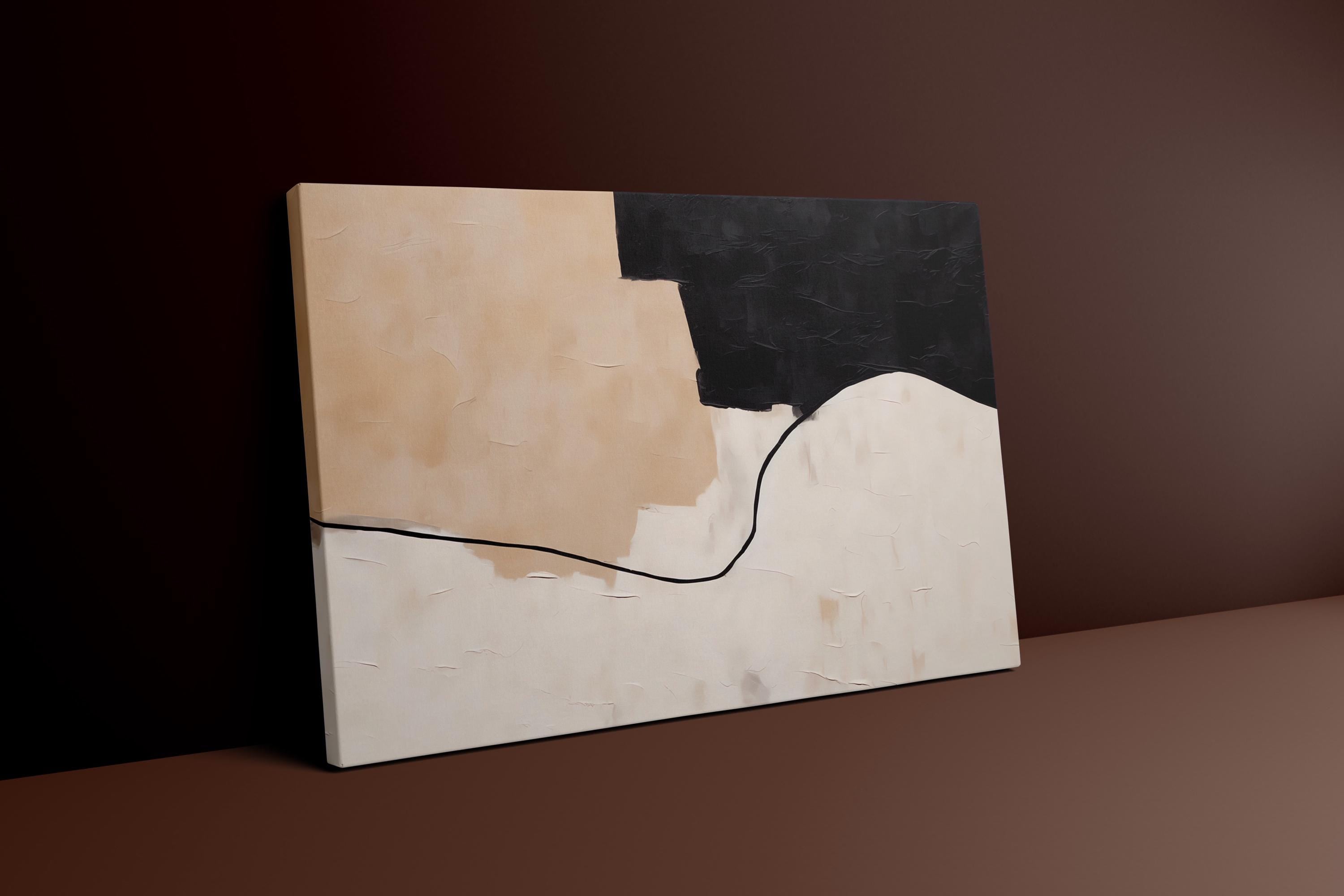 Modern Minimalist Abstract Art | Beige and Black Framed Print for Elegant Interiors