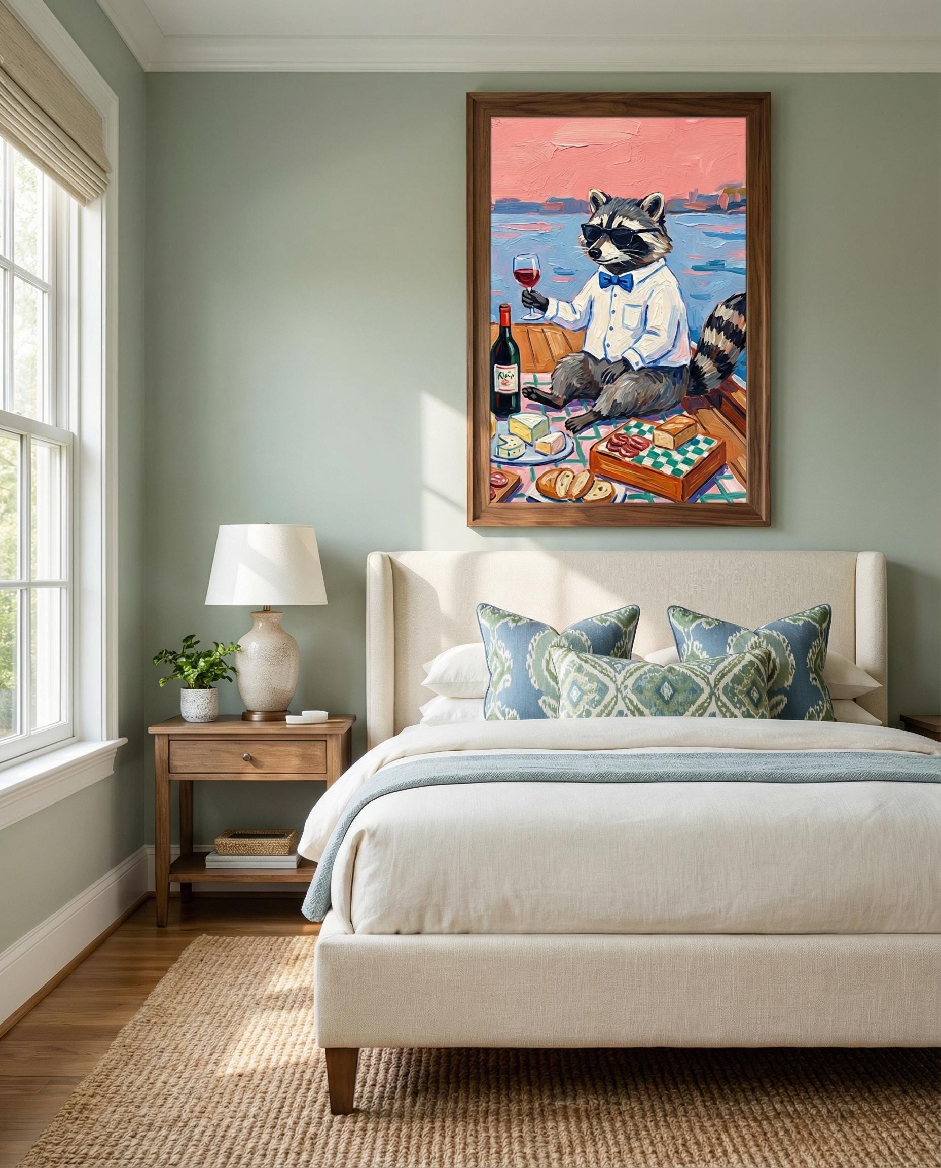 Animal Picnic Wall Art Print, Playful Scene (Matte, Canvas, Framed)