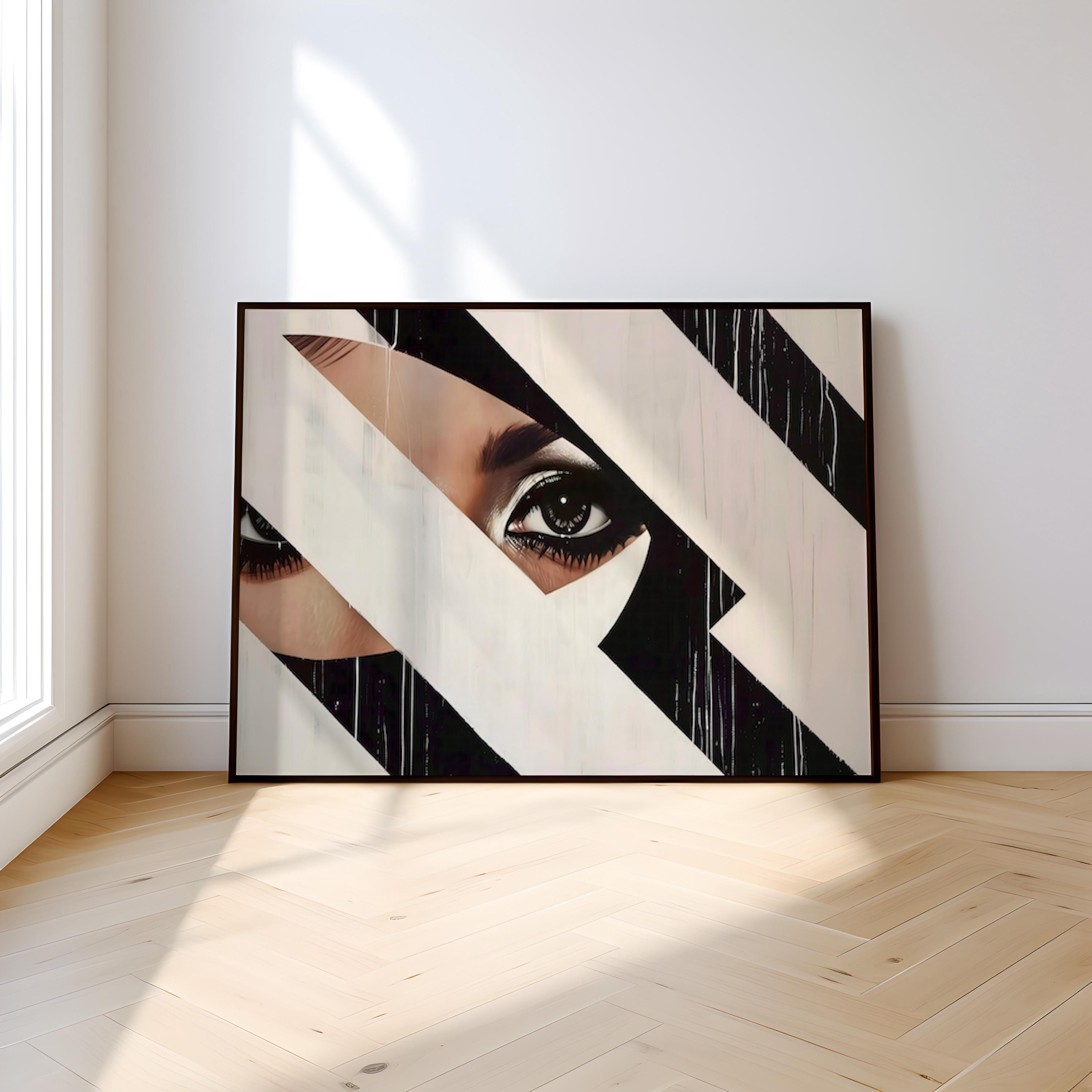 The Observer: Surreal Eye in Fractured Geometric Art | Modern Black & White Wall Decor