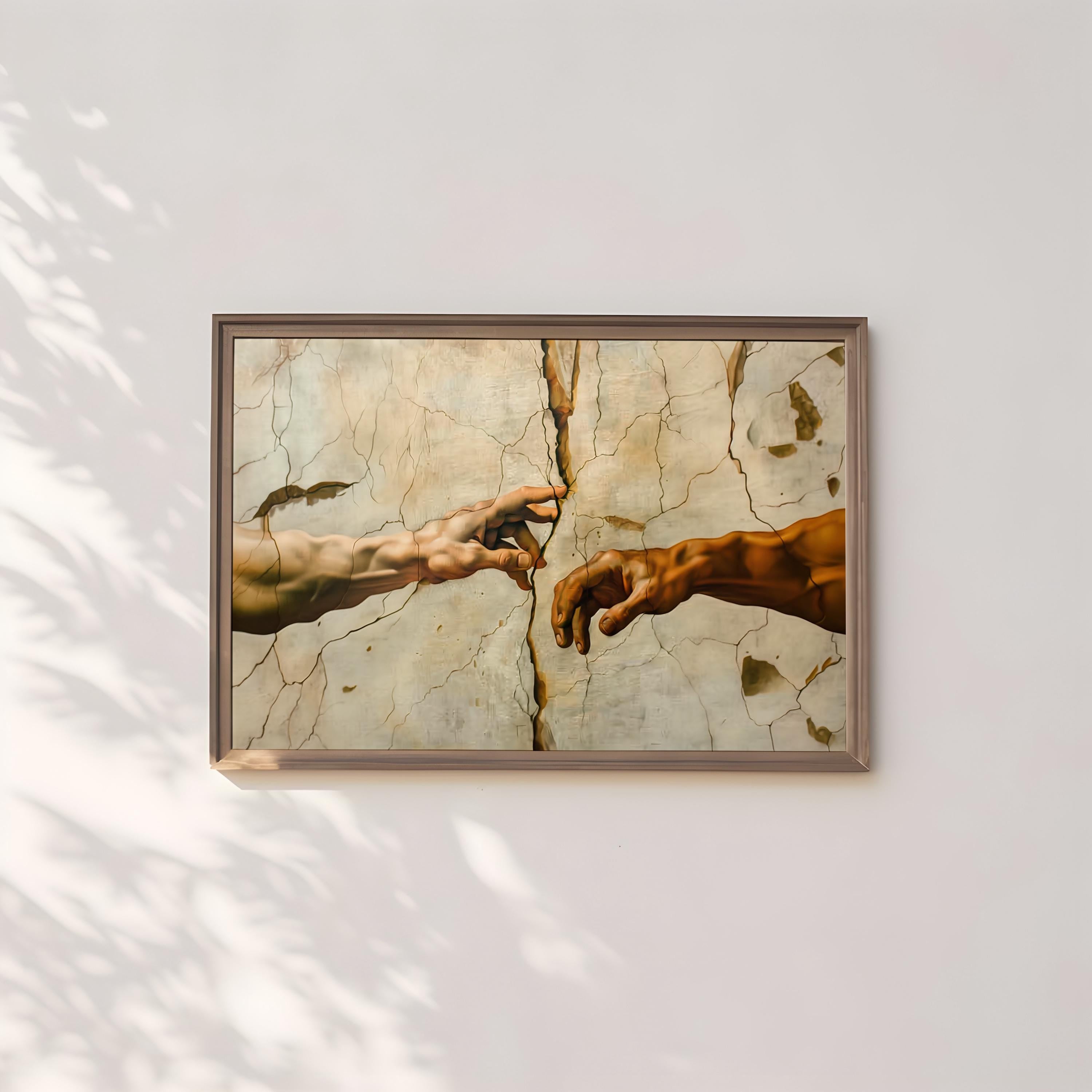 The Divide: A Modern 'Creation of Adam' | Cinematic Reaching Hands Canvas Art