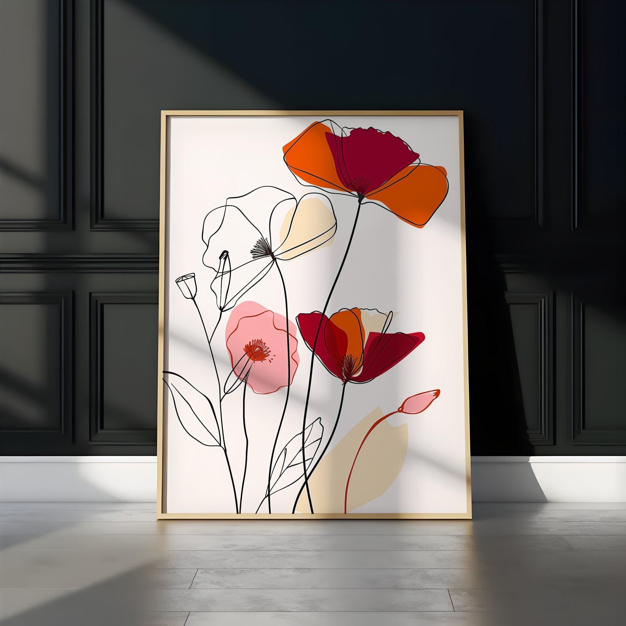 Minimalist Floral Wall Art - Simple Line Drawing on Canvas