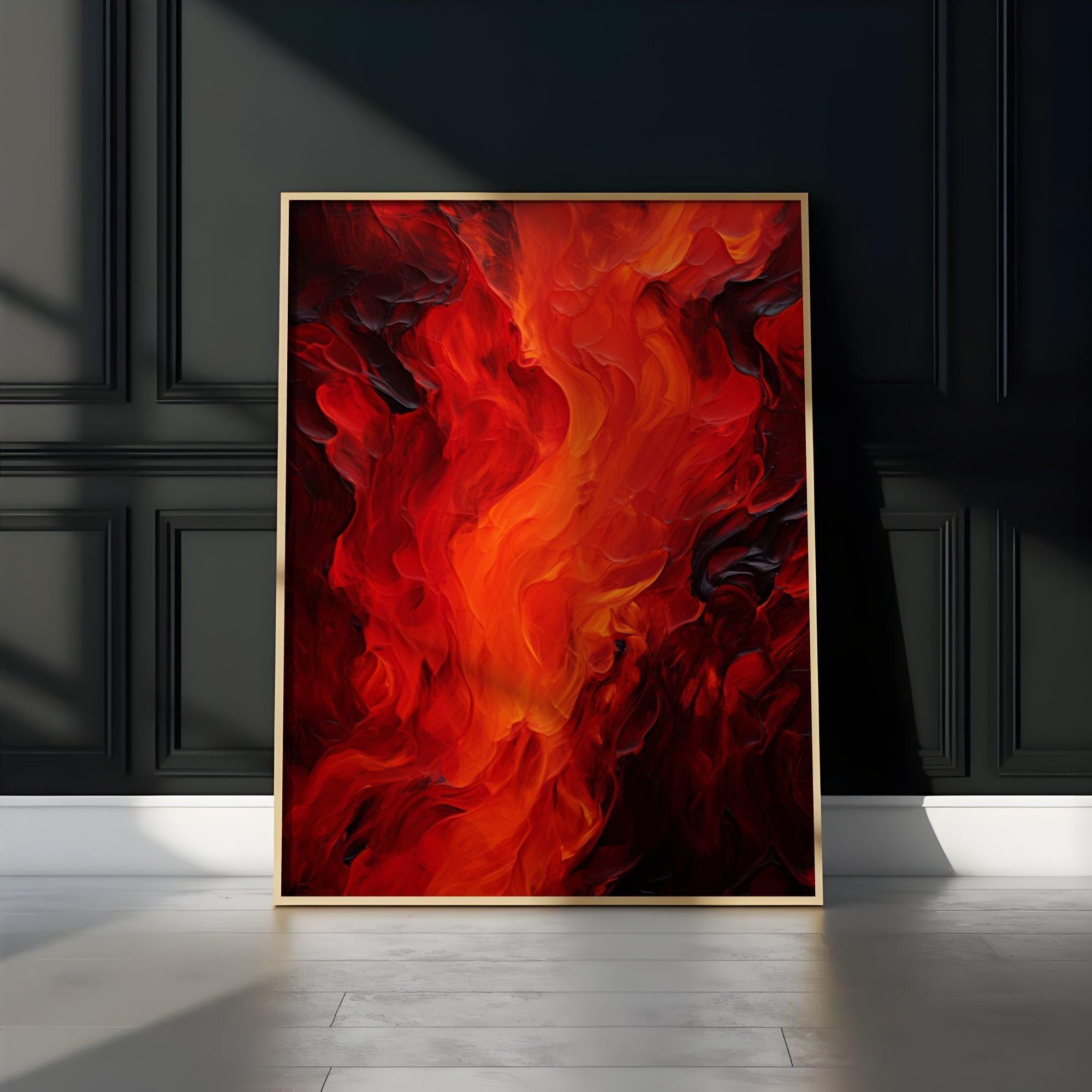 The Hearth Fire: Abstract Flame Painting in Red | Modern Farmhouse & Minimalist Wall Art