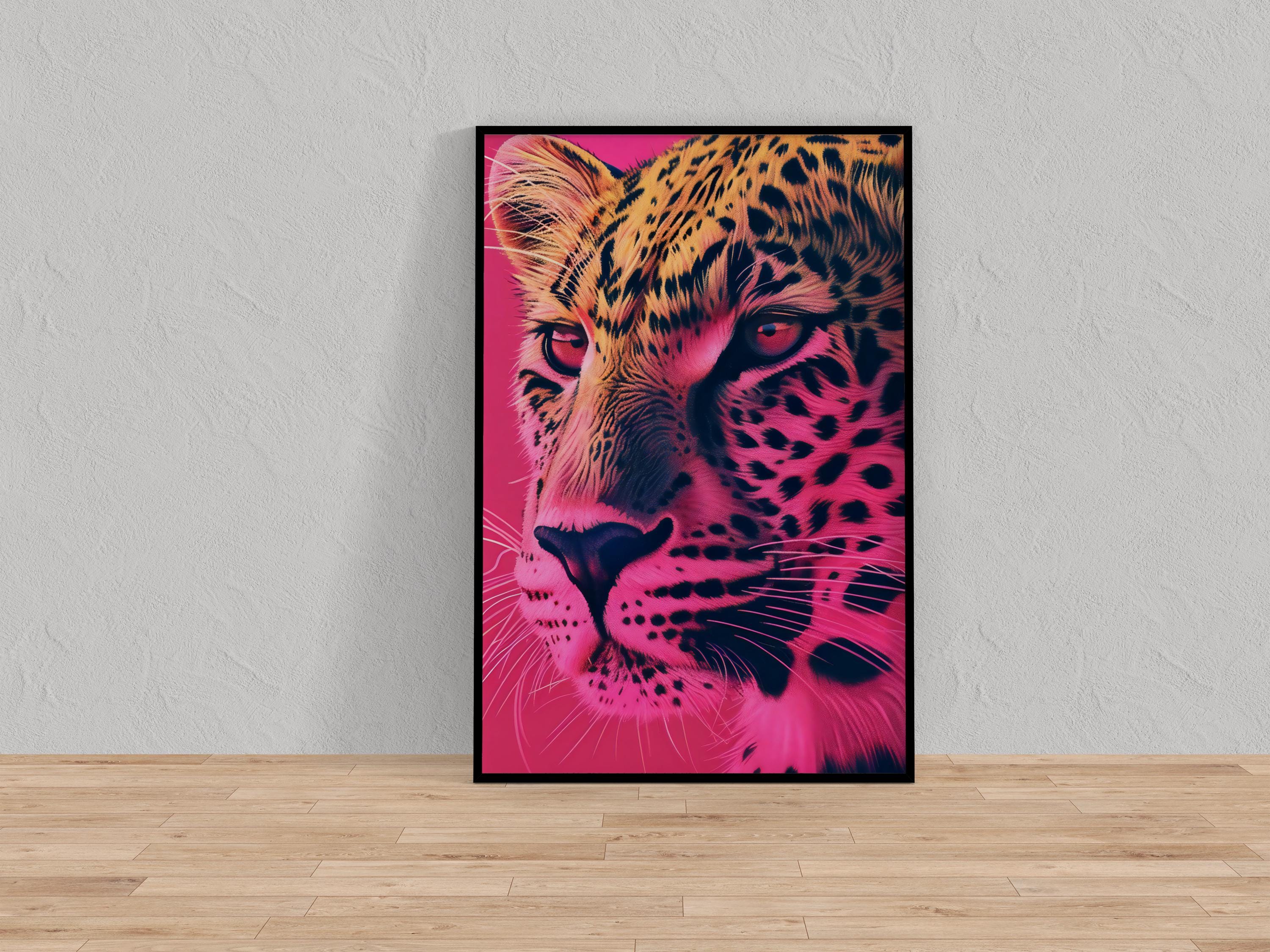 Regal Leopard: Vibrant Pink & Gold Wildlife Art | Modern & Fierce Animal Portrait Decor