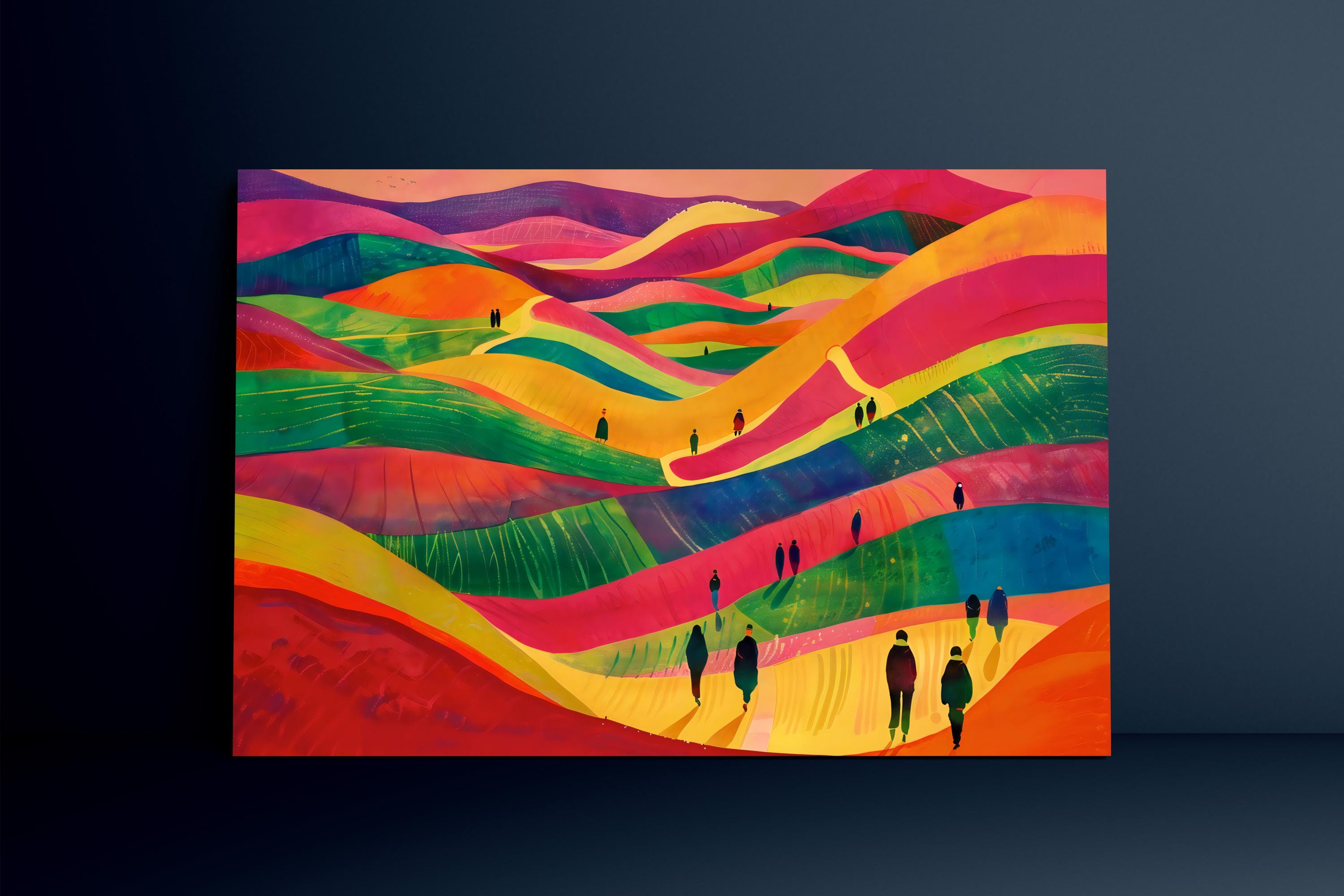 Dreamscape Journey: Surreal & Vibrant Abstract Landscape | Whimsical & Colorful Wall Art