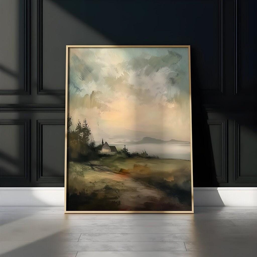 Rustic Countryside Wall Art - Vintage Moody Landscape Canvas