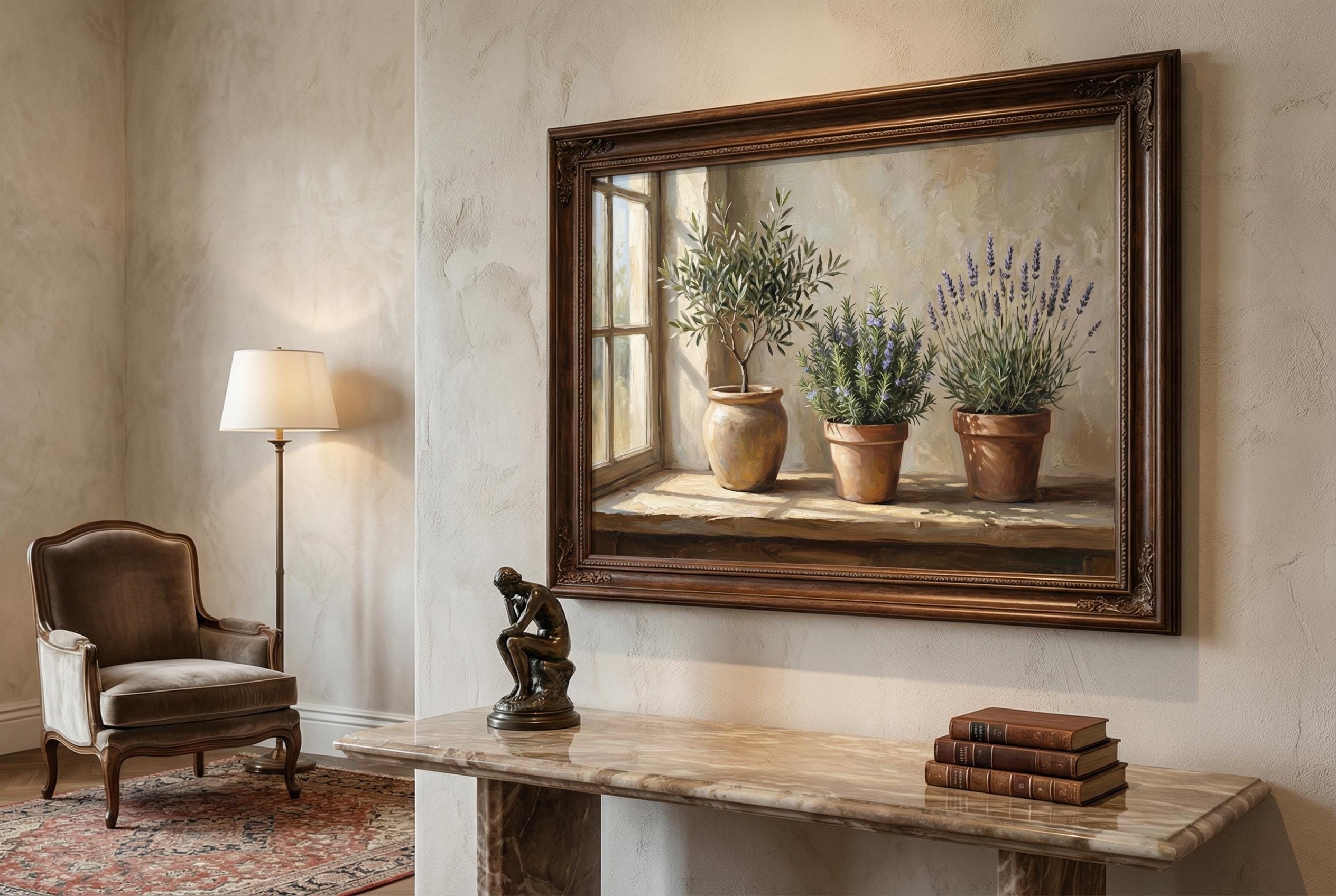 Olive Tree Art Print: Plants and Pots, Beige Tones