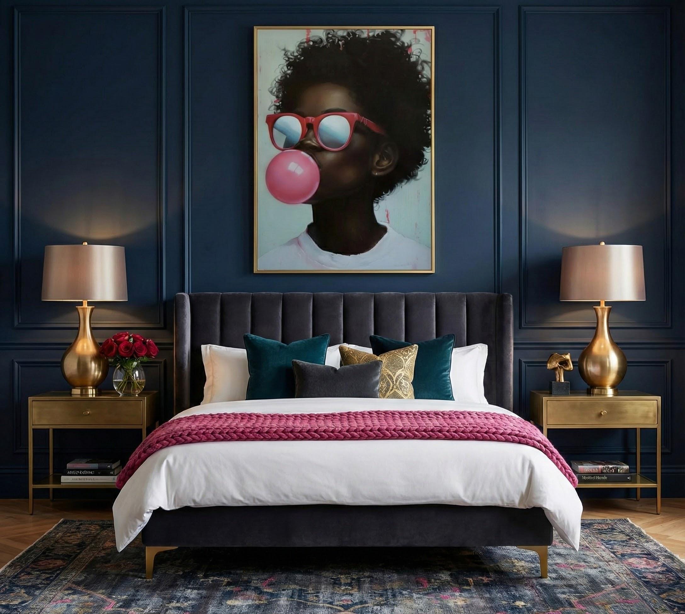 Vibrant African American Portrait Canvas: Bold Colors, Bubble Gum Pop