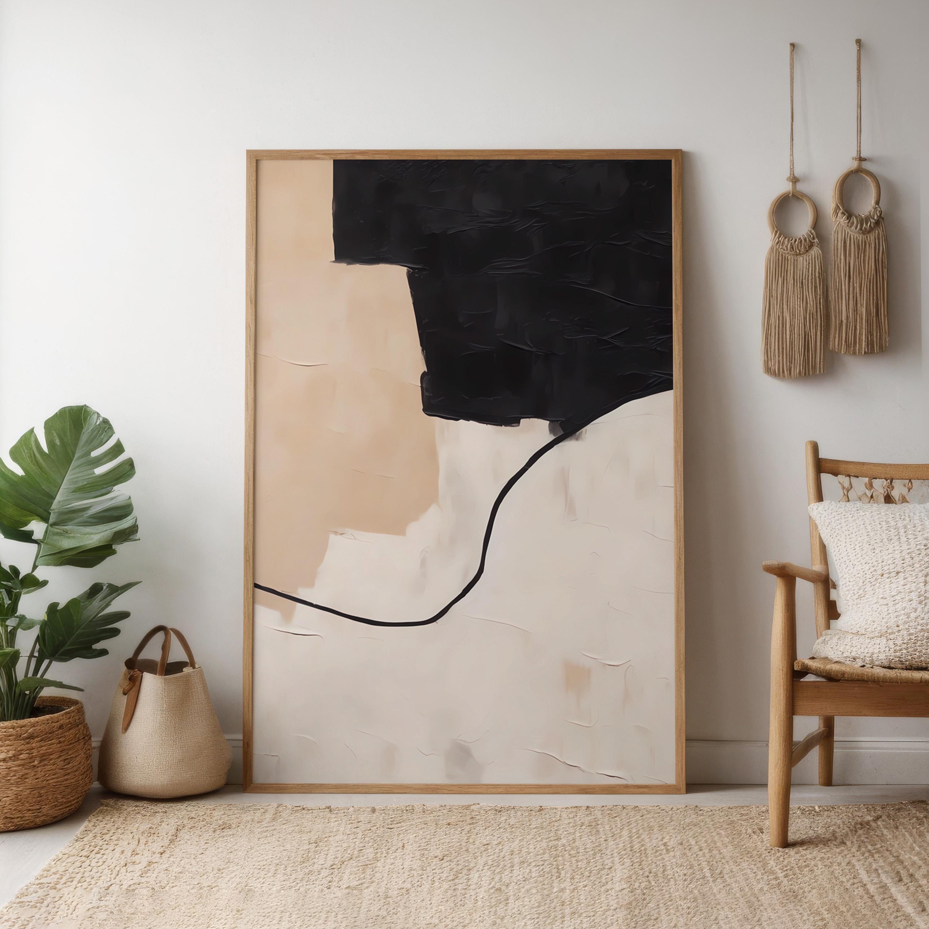 Modern Minimalist Abstract Art | Beige and Black Framed Print for Elegant Interiors