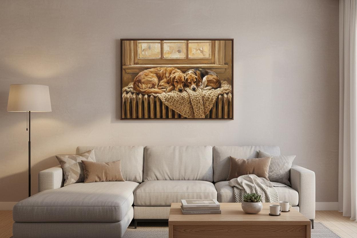 Golden Retriever & Beagle Wall Art: Cozy Rustic Dog Print