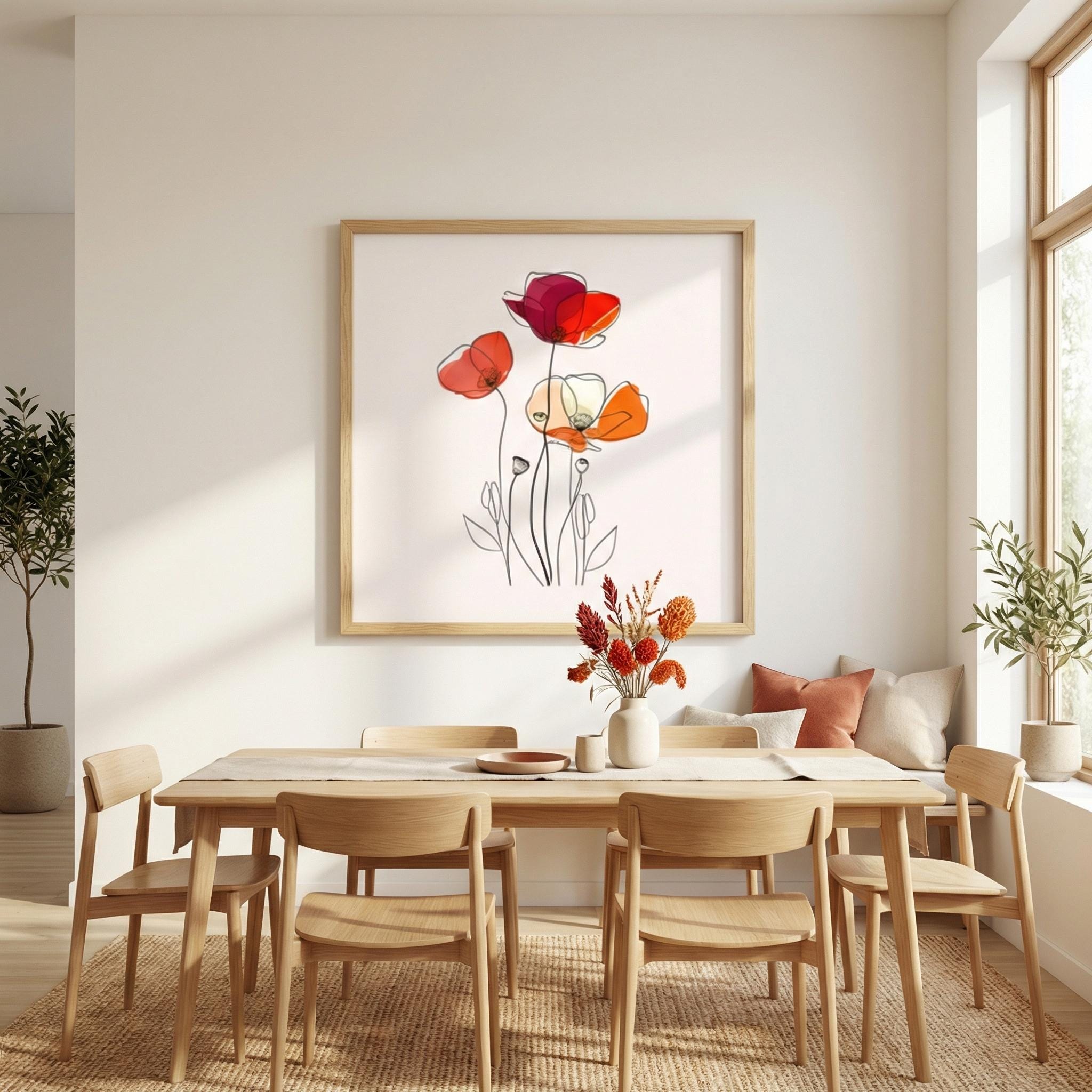 Floral Line Art Print: Minimalist Modern Decor (Canvas or Paper)