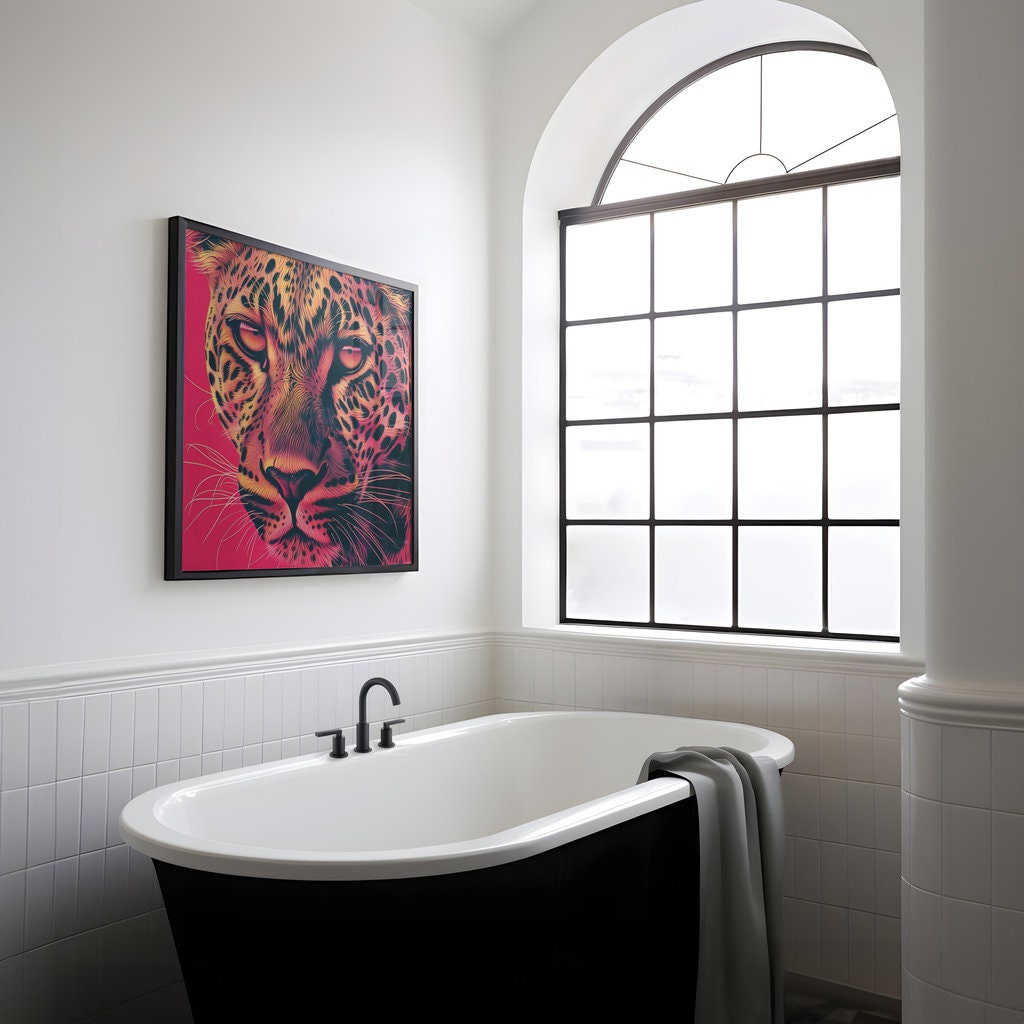 Fierce Leopard Portrait on Pink | Bold & Elegant Wildlife Canvas Art Decor