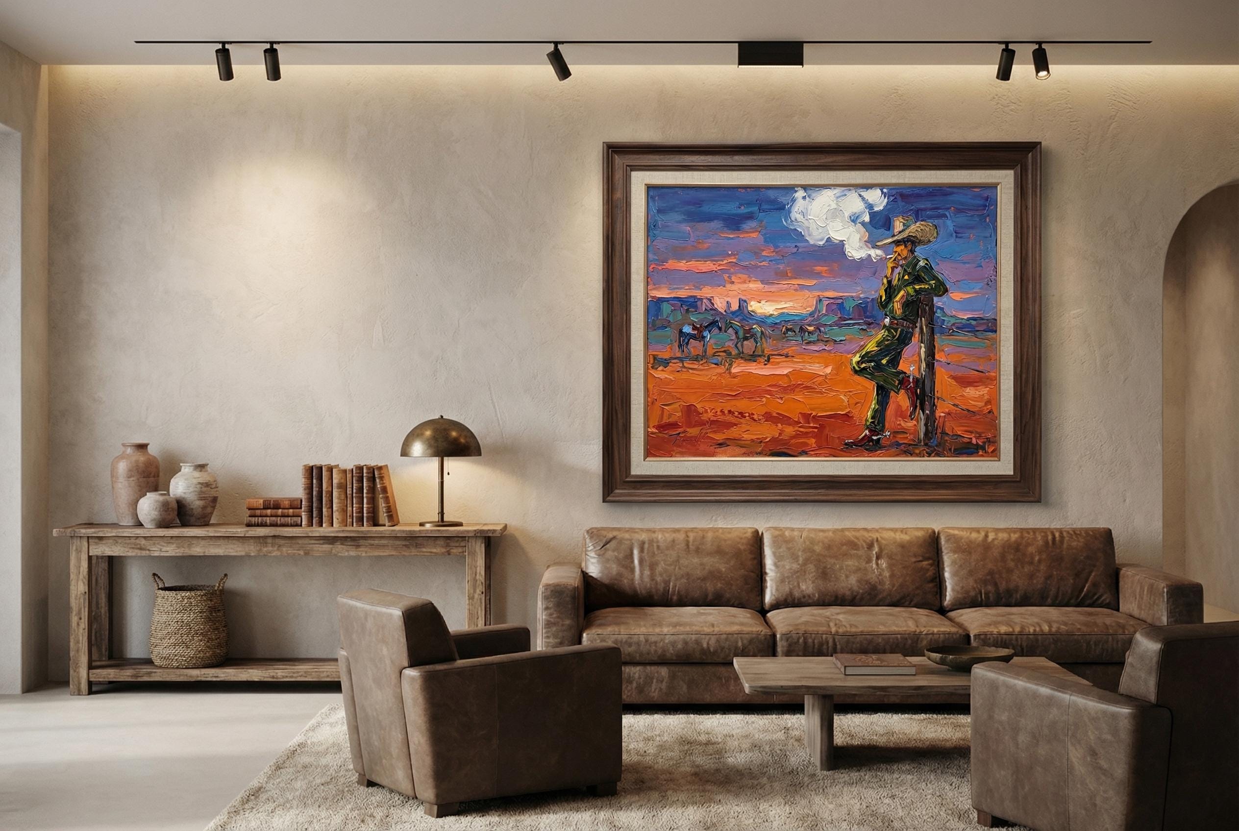 Cowboy Smoking Wall Art Print, Abstract Style (Canvas or Matte Paper)