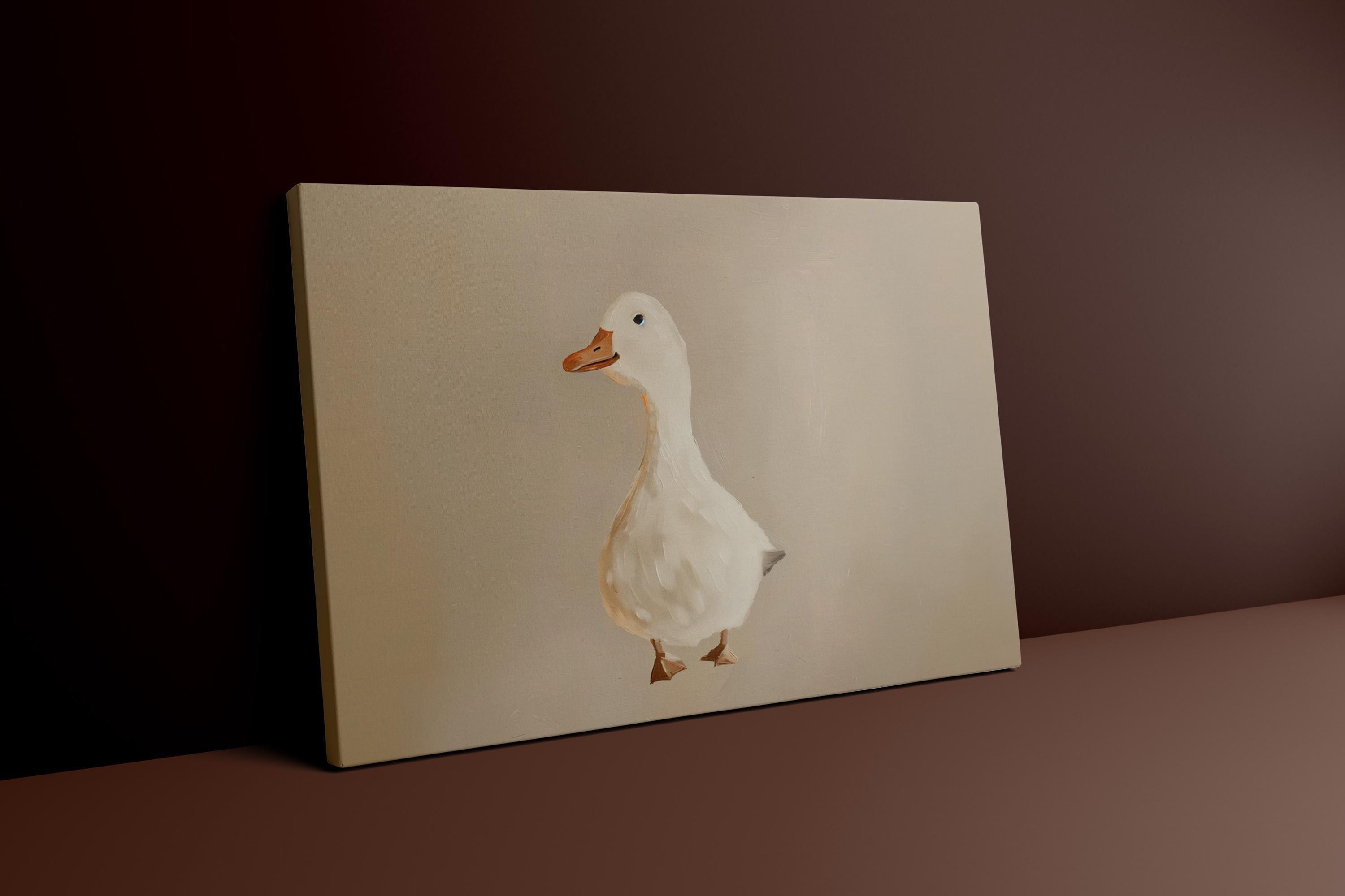 Whimsical Goose Wall Art: Beige Nursery Canvas Print