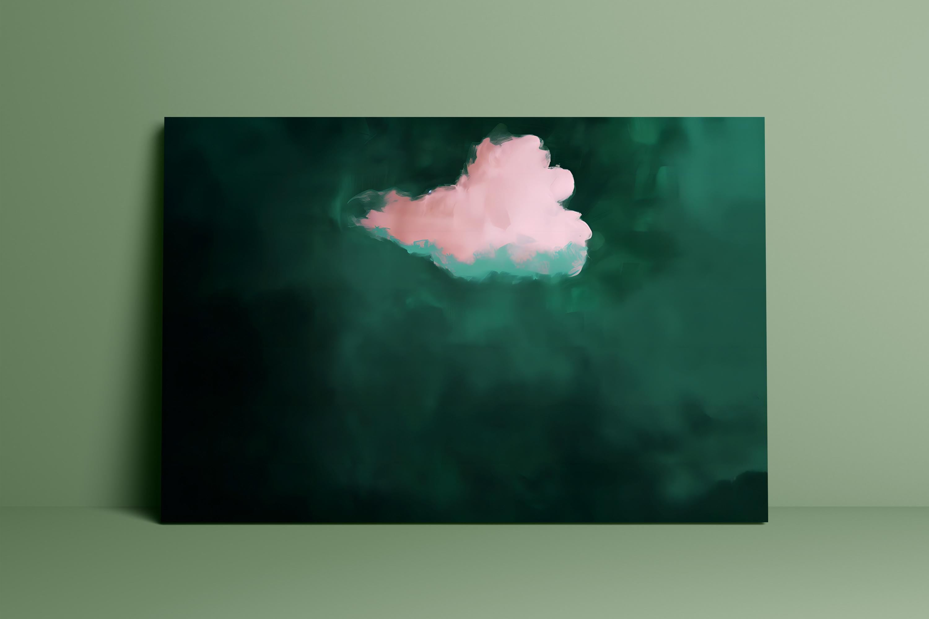 The Emerald Dream: Maximalist Pink & Green Abstract Cloud Art | Moody & Sophisticated Wall Decor