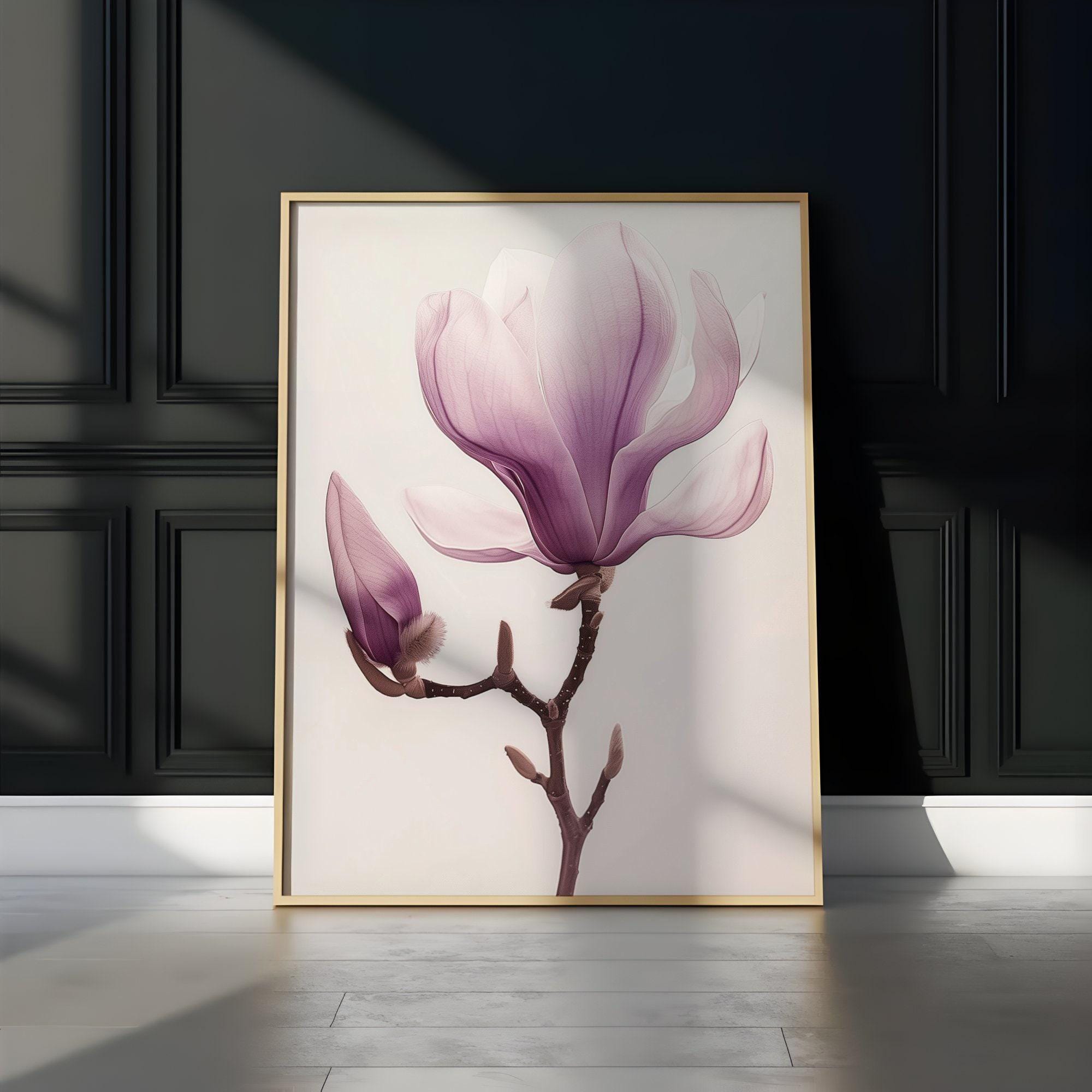 Purple Magnolia Wall Art - Modern Minimalist Flower Decor