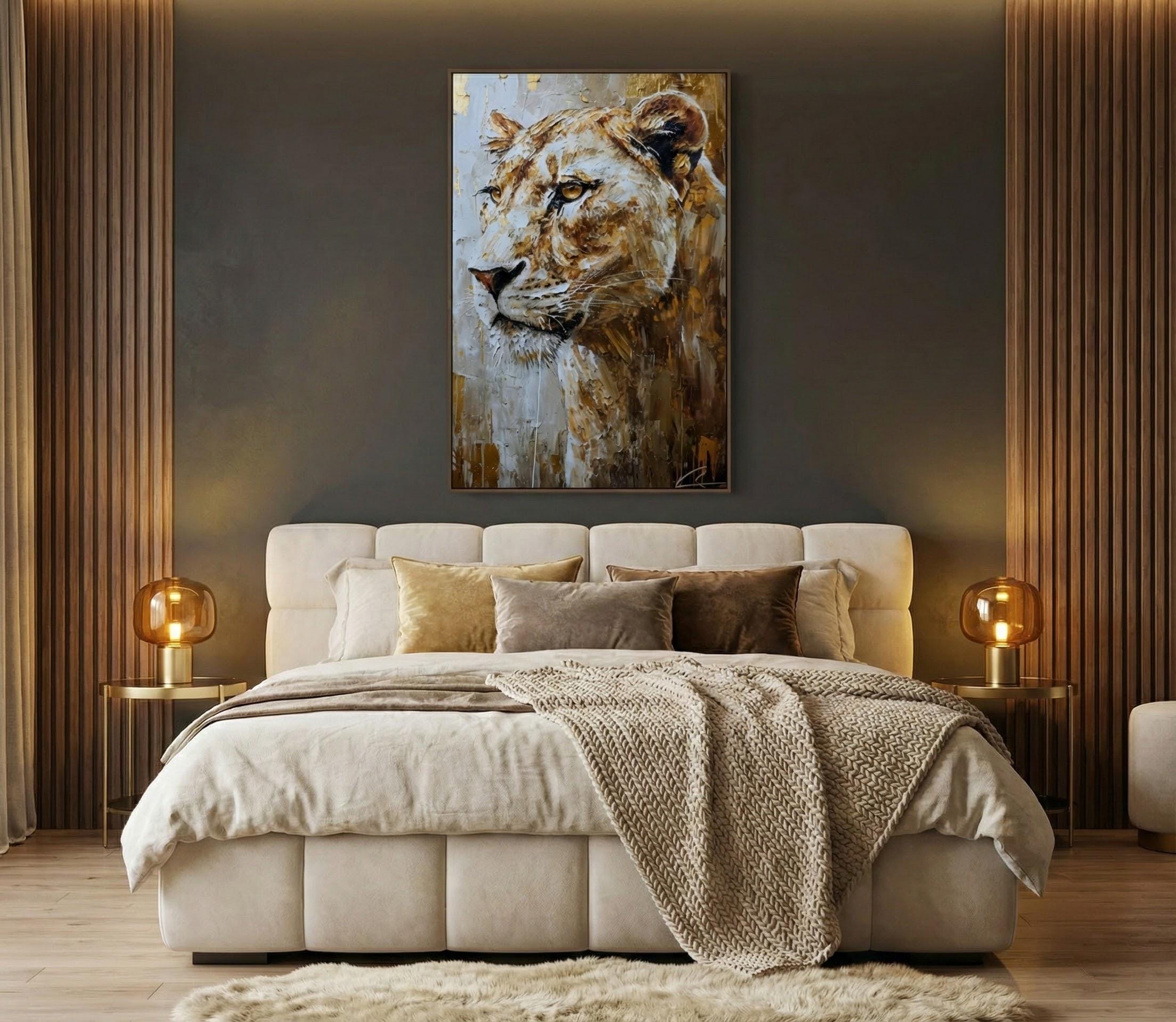 Lioness Wall Art: Graceful Wild Spirit in Gold (Canvas or Print)