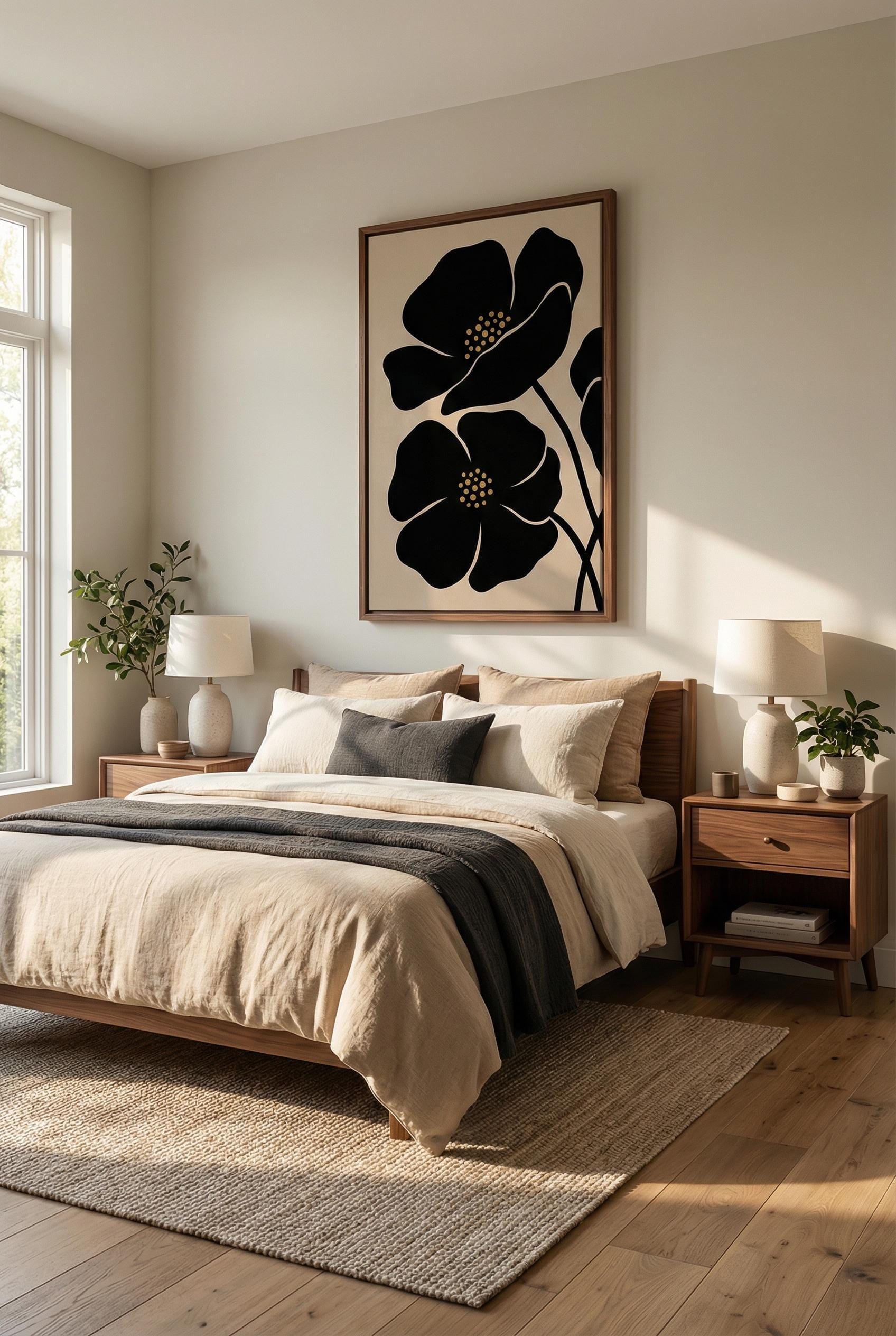 Minimalist Black Flowers Wall Art - Simple Floral Design