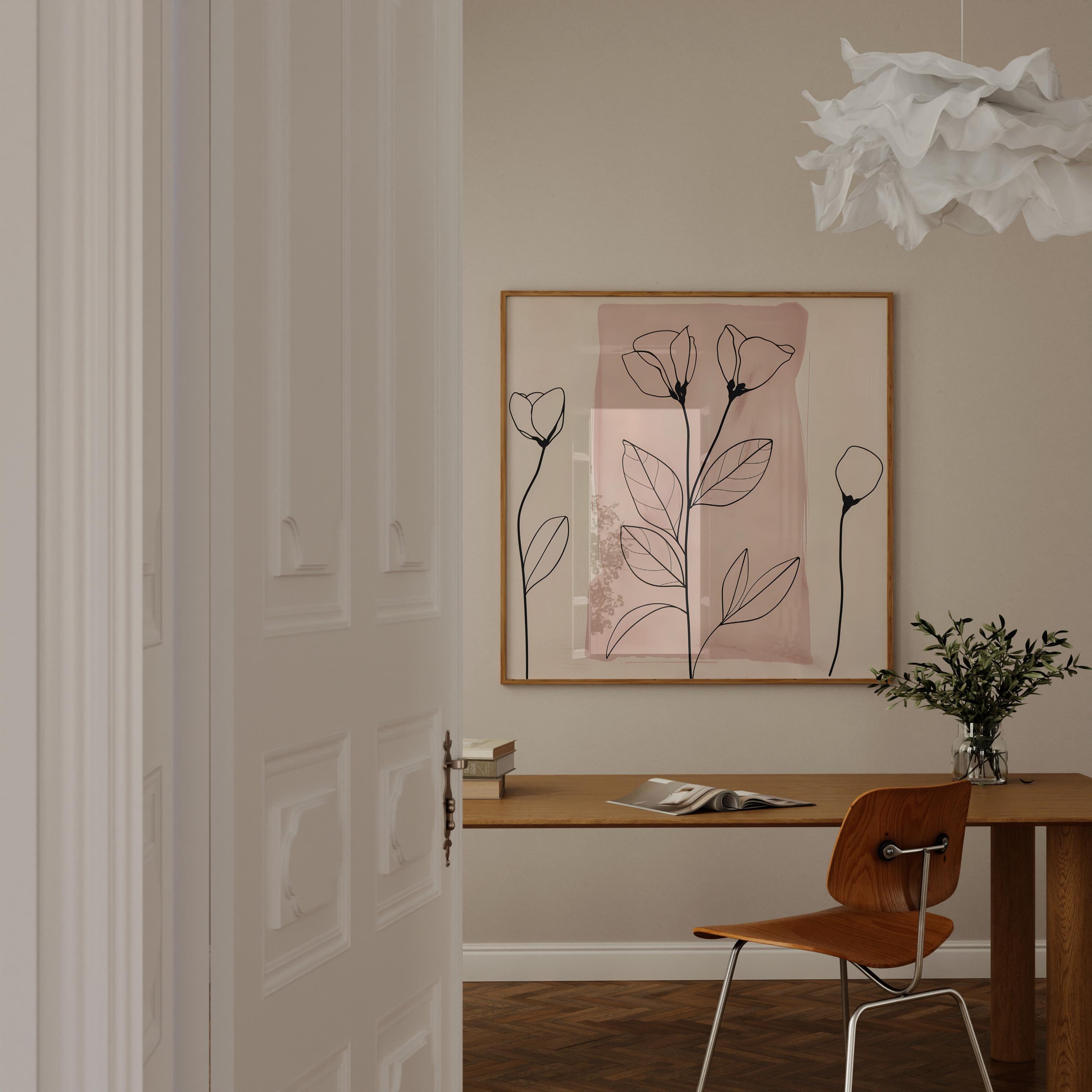 Blushing Botanicals: Elegant Pink Line Art Print | Chic & Minimalist Floral Wall Decor