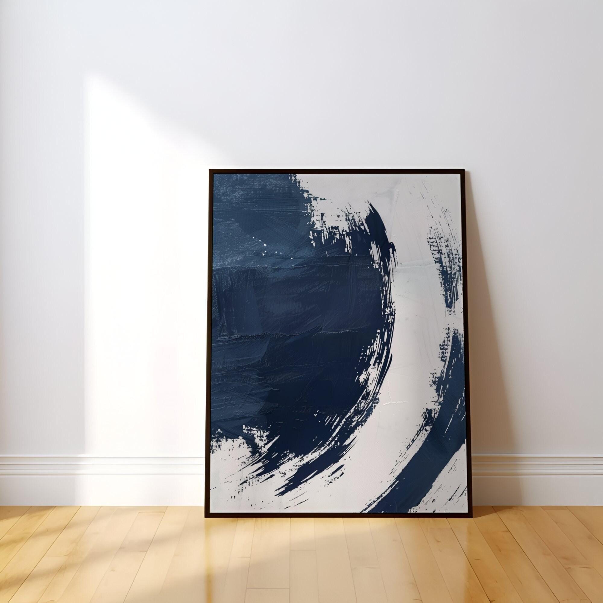 Minimalist Abstract Canvas, Dark Blue Gray Pastel (Ready to Hang)
