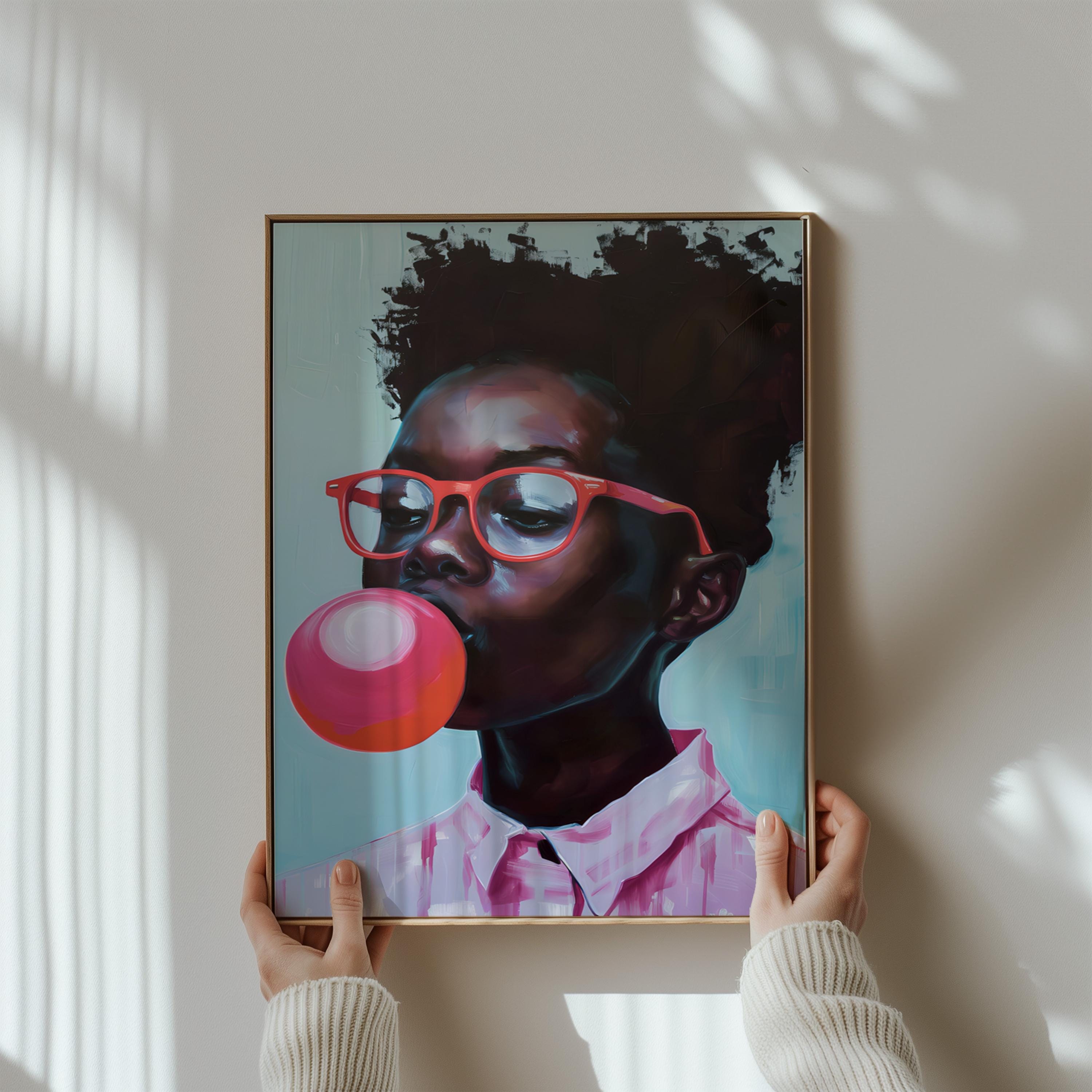 Bubblegum Girl Canvas Art - Trendy Modern Wall Decor