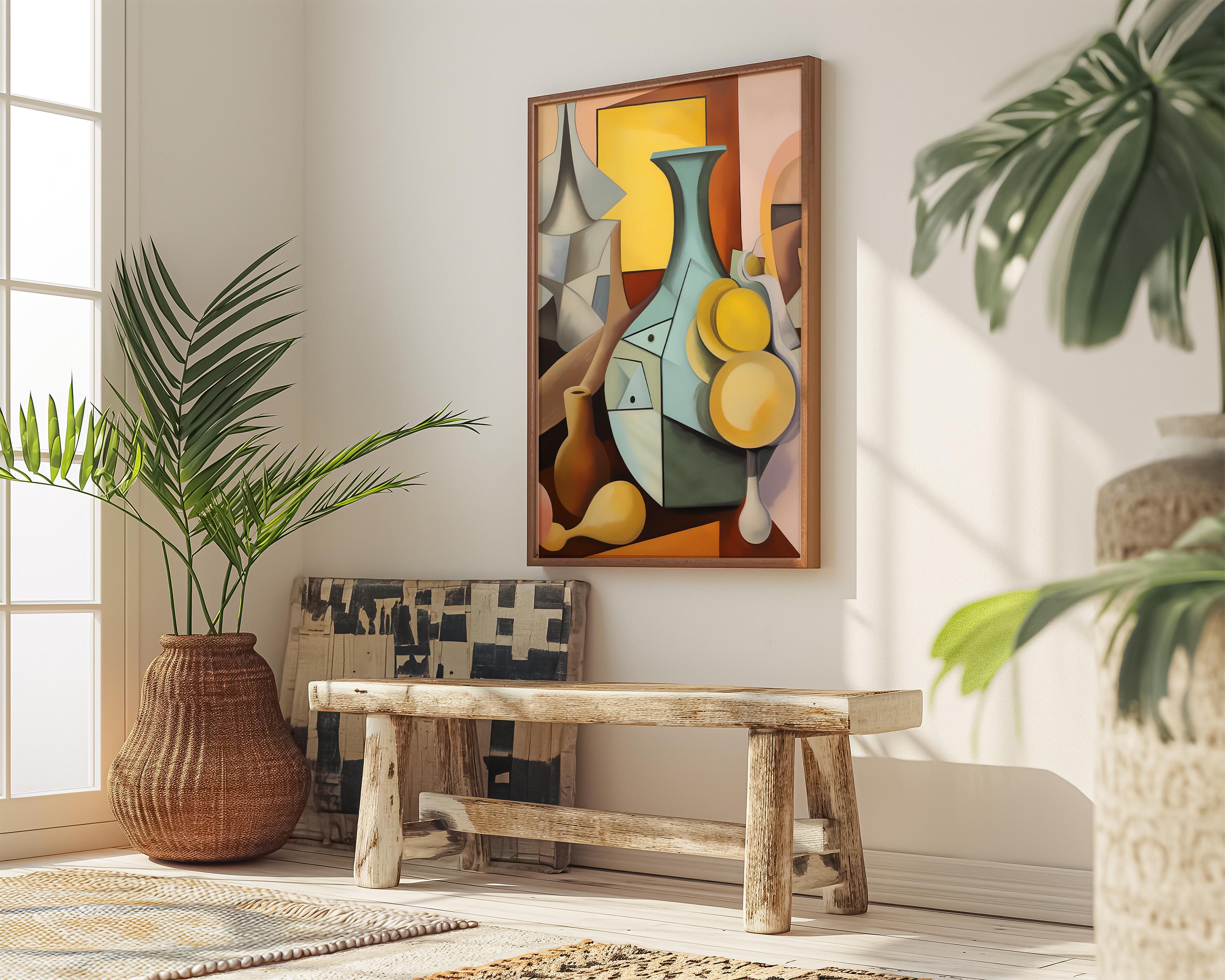 The Cubist Table: Geometric Still Life Art Print | Modern Abstract Framed Wall Decor