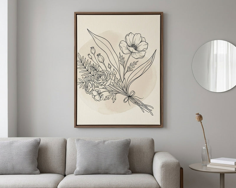 Elegant Botanical Bouquet Line Art Print