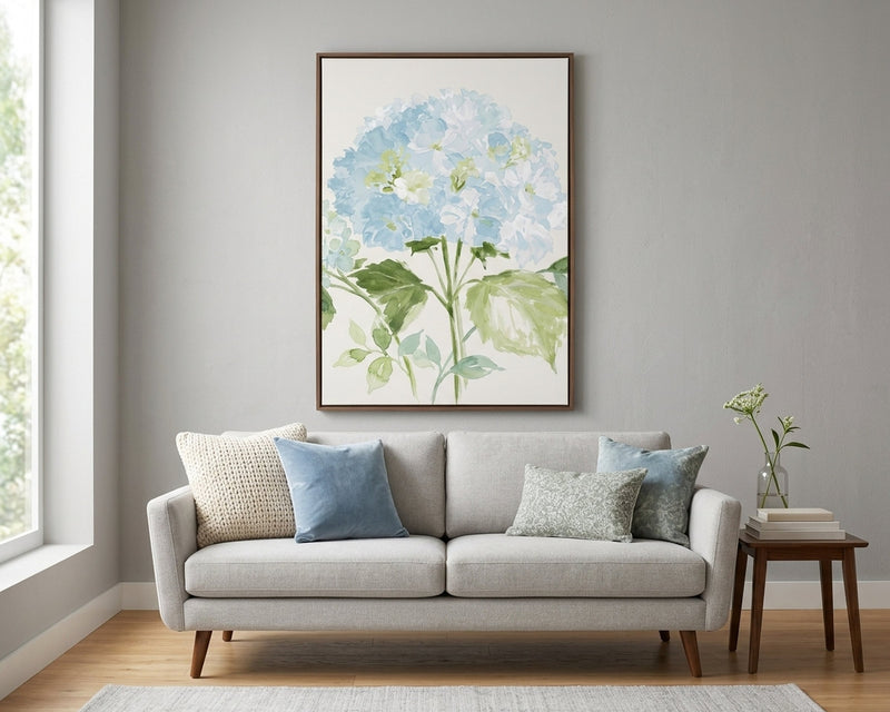 Ethereal Watercolor Hydrangea Wall Art - Soft Blue & Green Botanical Print for Tranquil Home Decor, Living Room, Bedroom, Nursery Gift