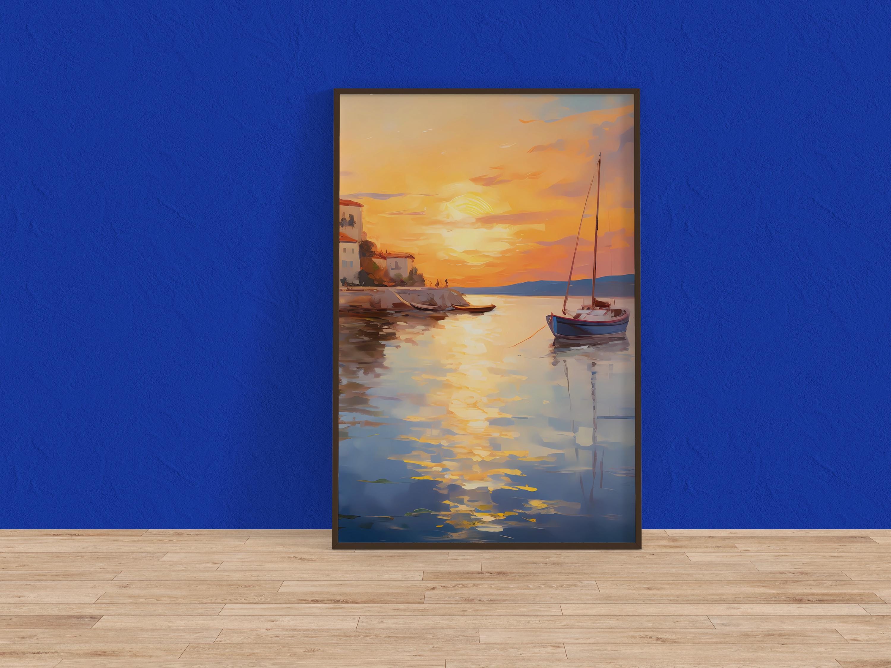 Sunset Harbor: Impressionist Italian Seaside Village Art | Vibrant Mediterranean Decor