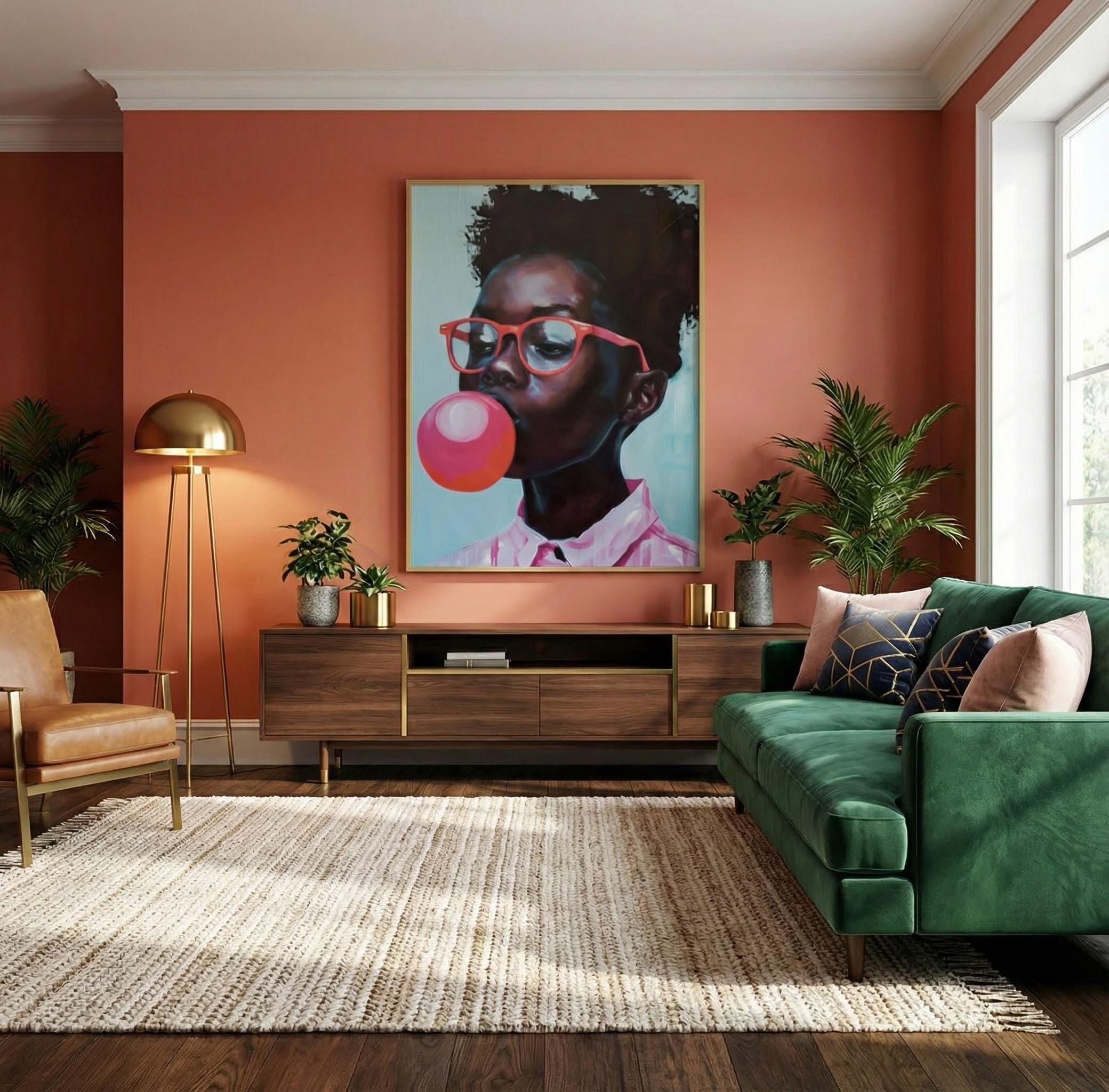 Bubblegum Girl Canvas Art - Trendy Modern Wall Decor