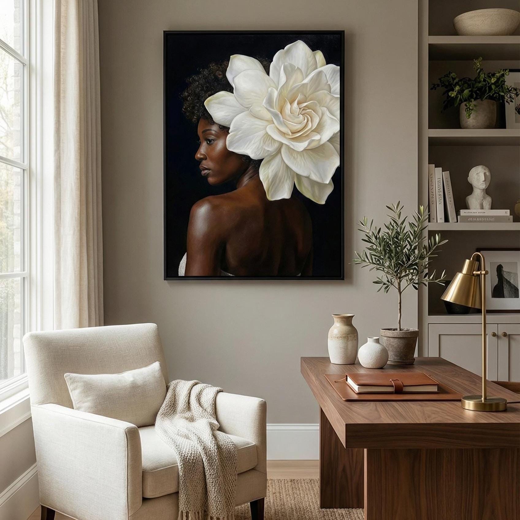 Black Women Floral Art Print, Home Decor (Canvas or Matte Paper)