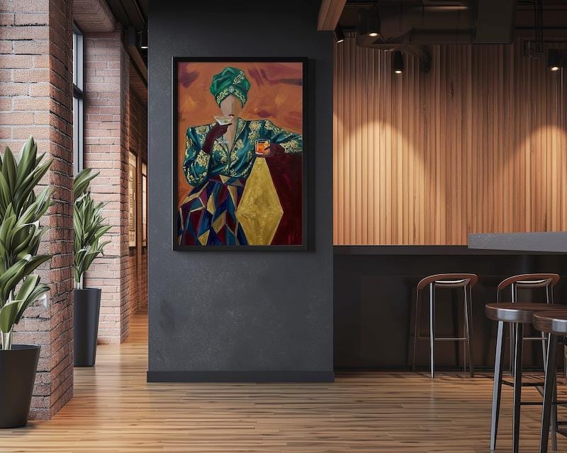 Emerald Turban Cocktail Woman Art - Abstract Vintage Style Print