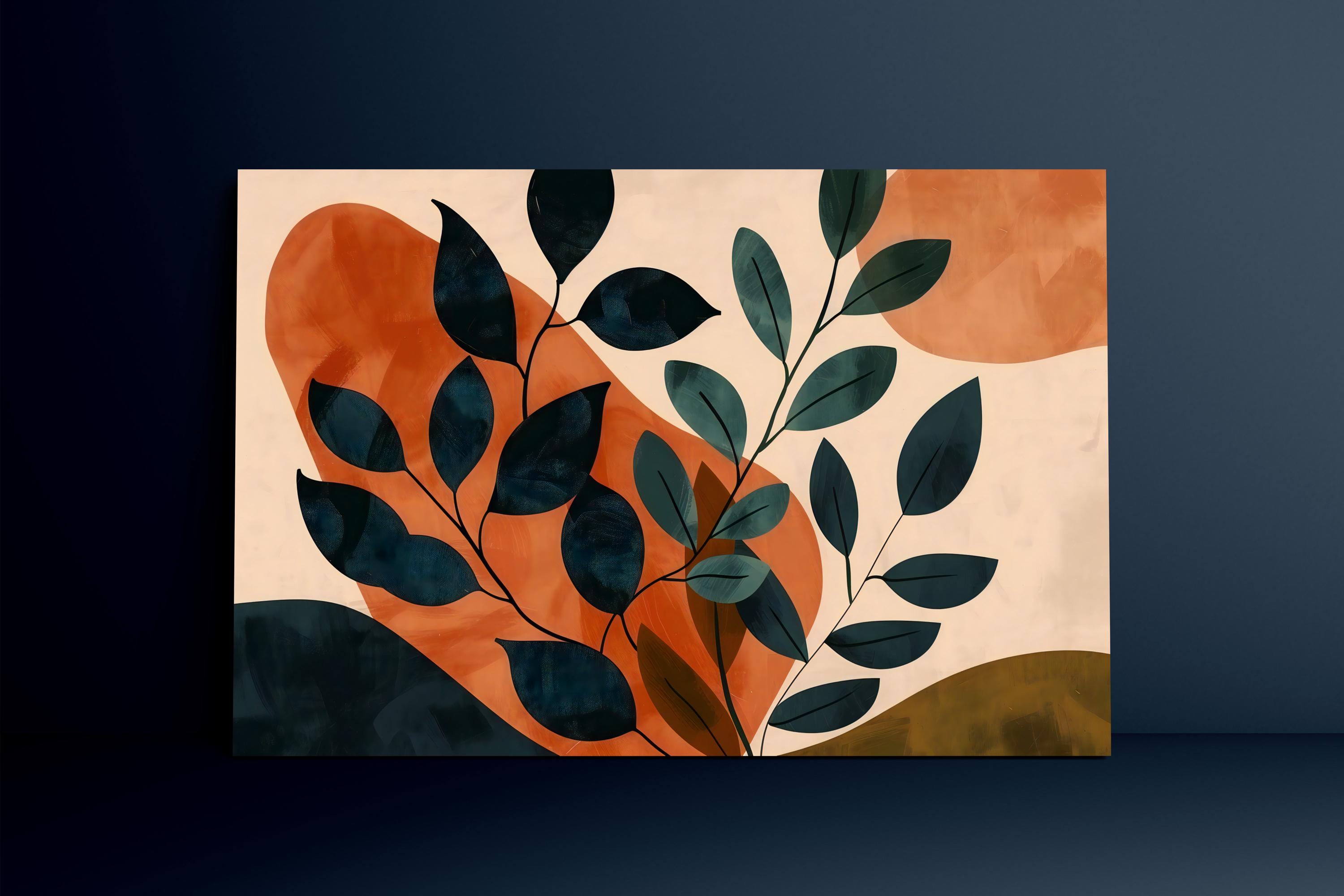 Sunset Leaves: Modern Botanical Abstract Art | Warm Orange & Green Wall Decor
