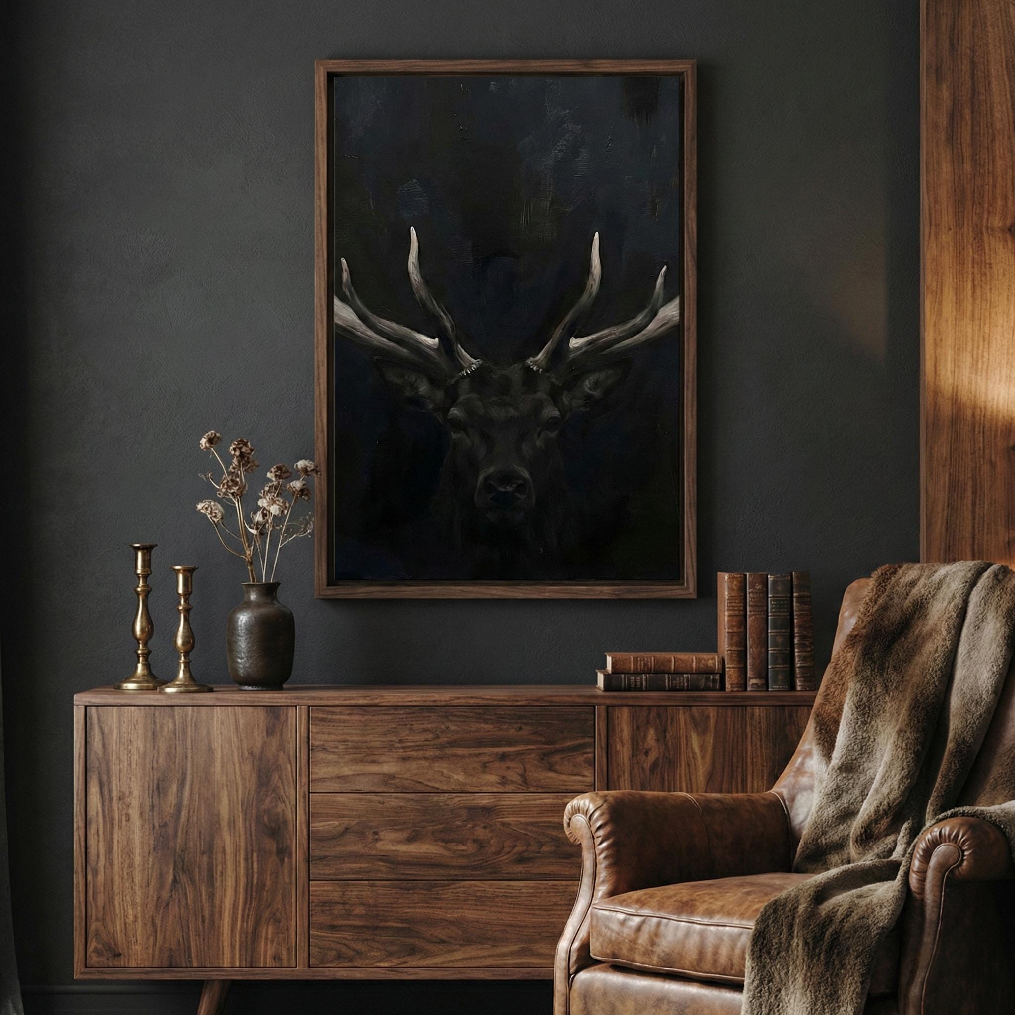 Moody Stag Canvas Print - Dark Deer with Chiaroscuro Lighting