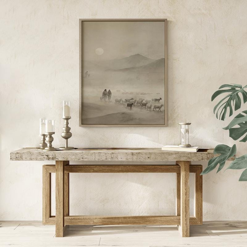 Misty Mountain Landscape: Zen Ink Wash Art (Sepia Tone)
