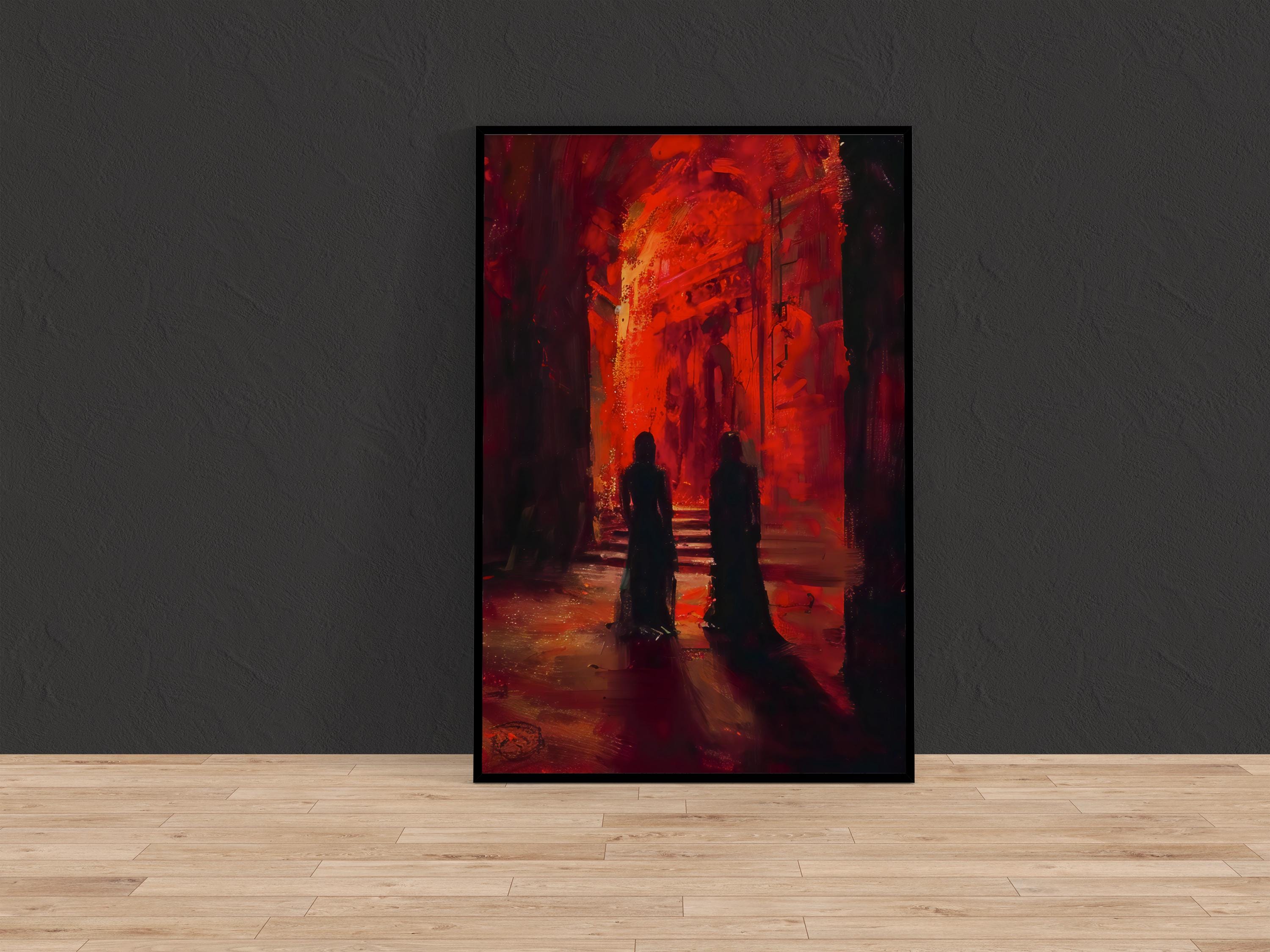 The Crimson Corridor: Mysterious Dark Hallway Art | Moody, Suspenseful & Eerie Wall Decor