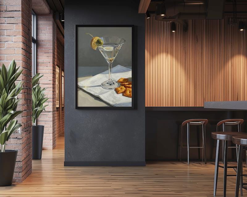 Cocktail Wall Art: Martini with Lemon Twist - Mid Century Modern Style