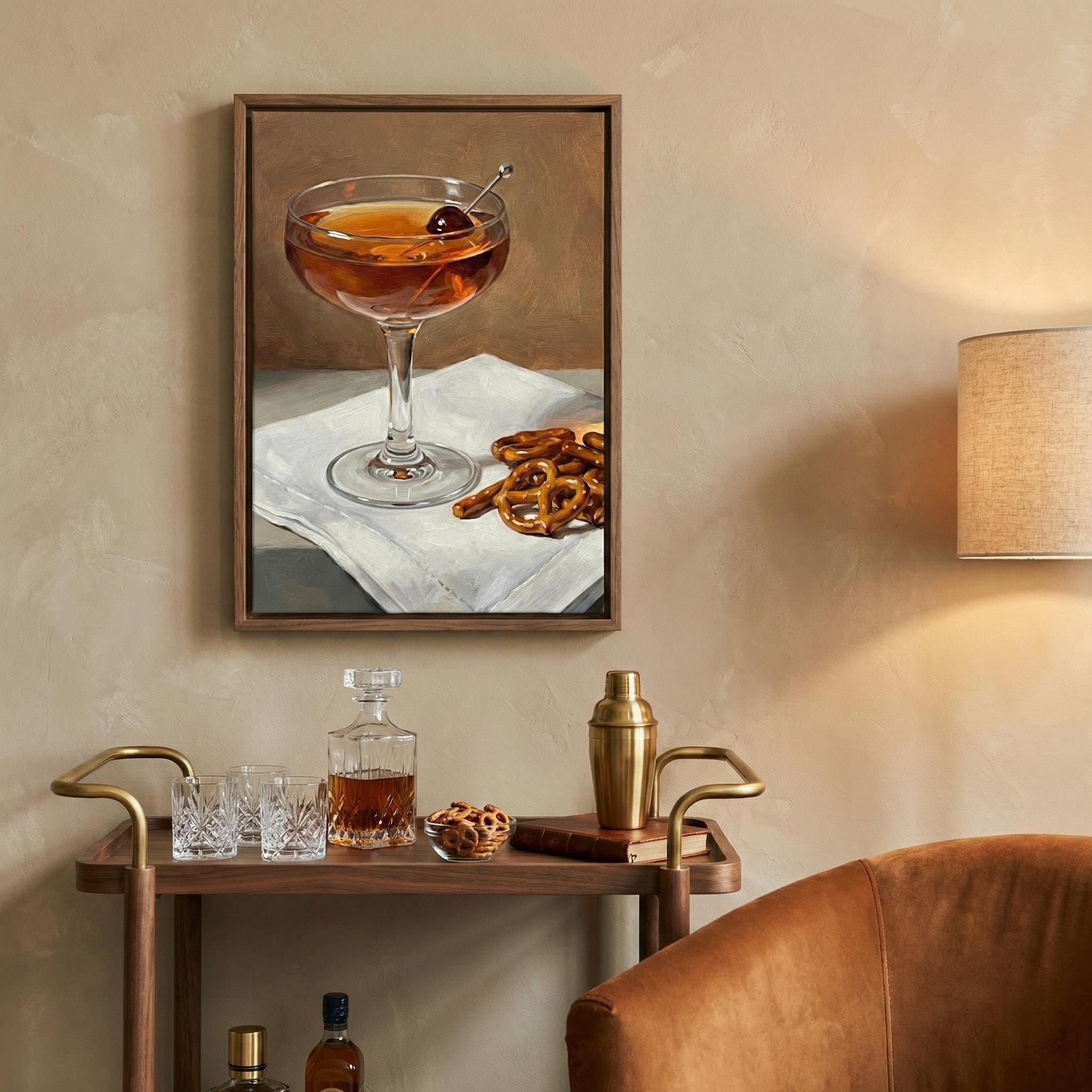 Mid Century Manhattan Cocktail Print - Moody Bar Cart Decor