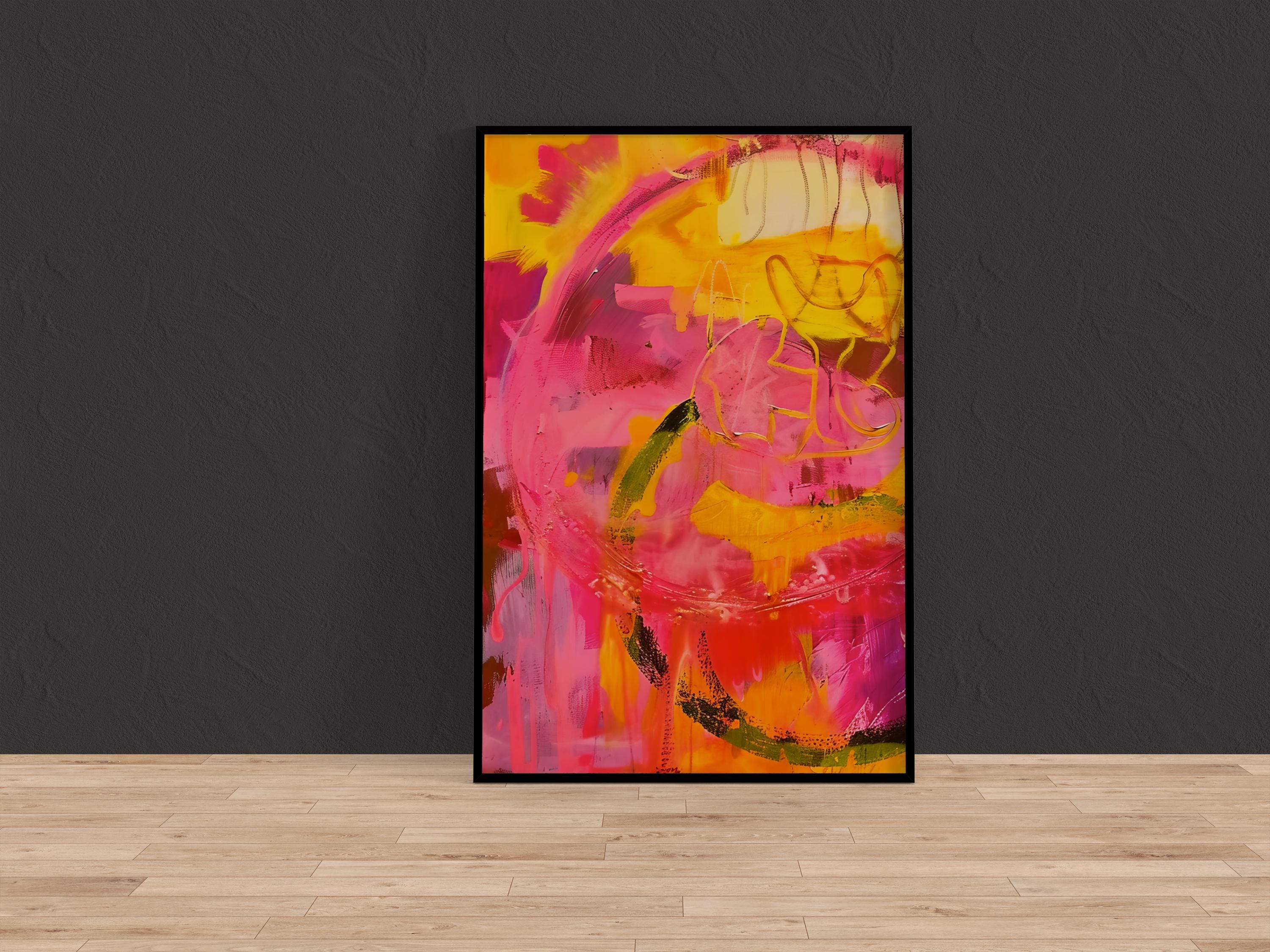 Modern Abstract Painting, Pink and Yellow Bold Brushstrokes (Canvas Print)
