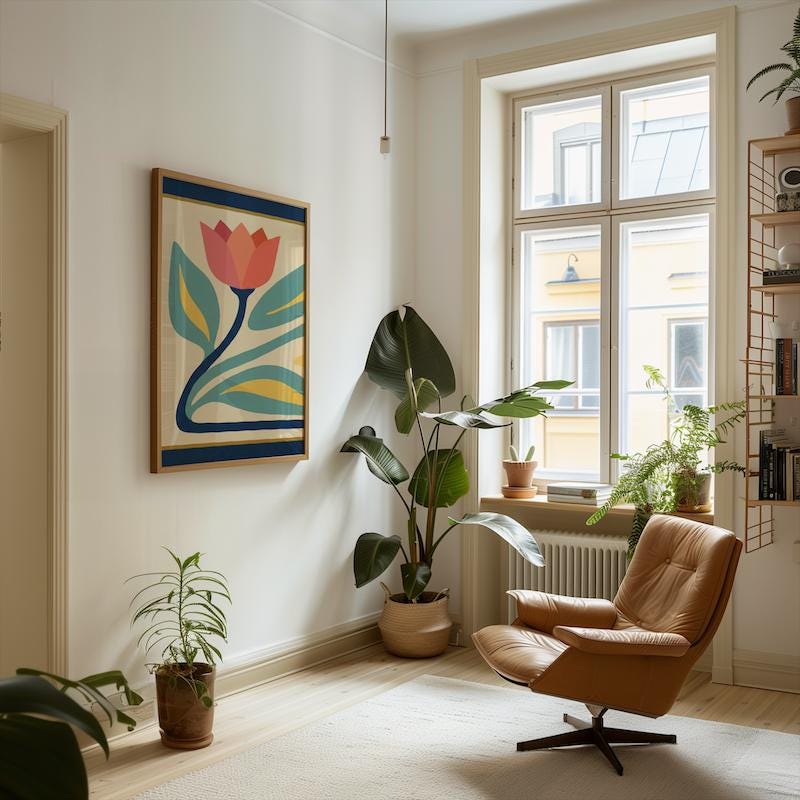 Tulip Wall Art: Danish Pastel Floral - Mid Century Modern Style