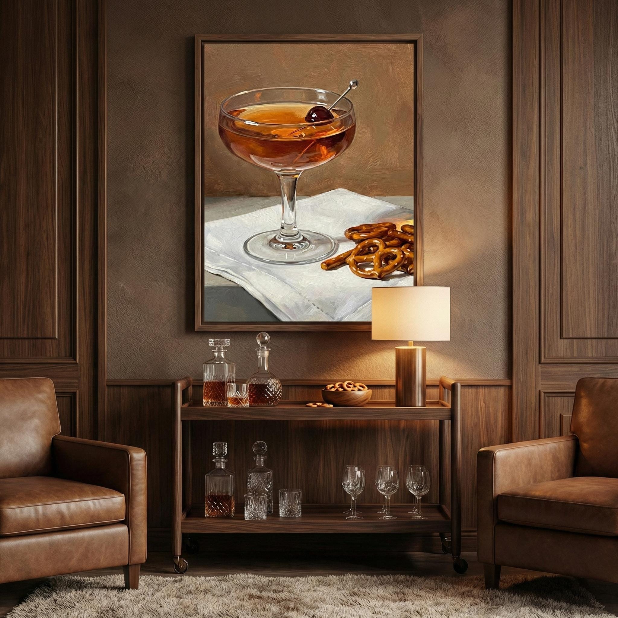 Mid Century Manhattan Cocktail Print - Moody Bar Cart Decor
