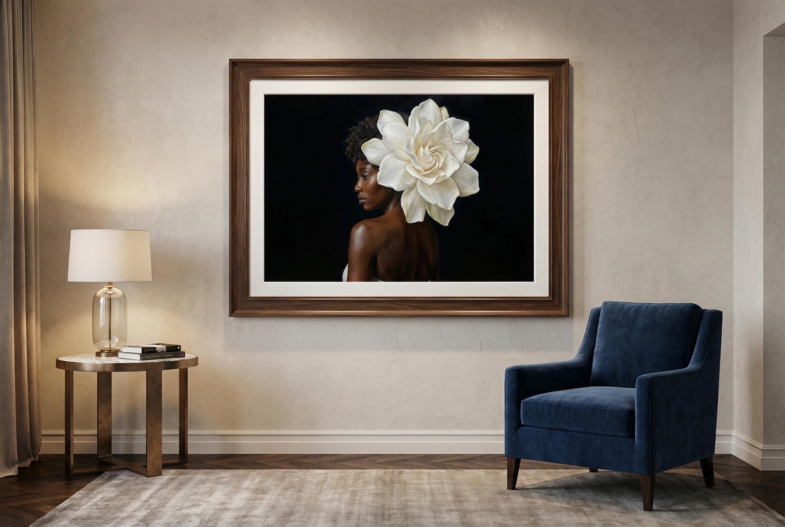 Black Women Floral Art Print, Home Decor (Canvas or Matte Paper)