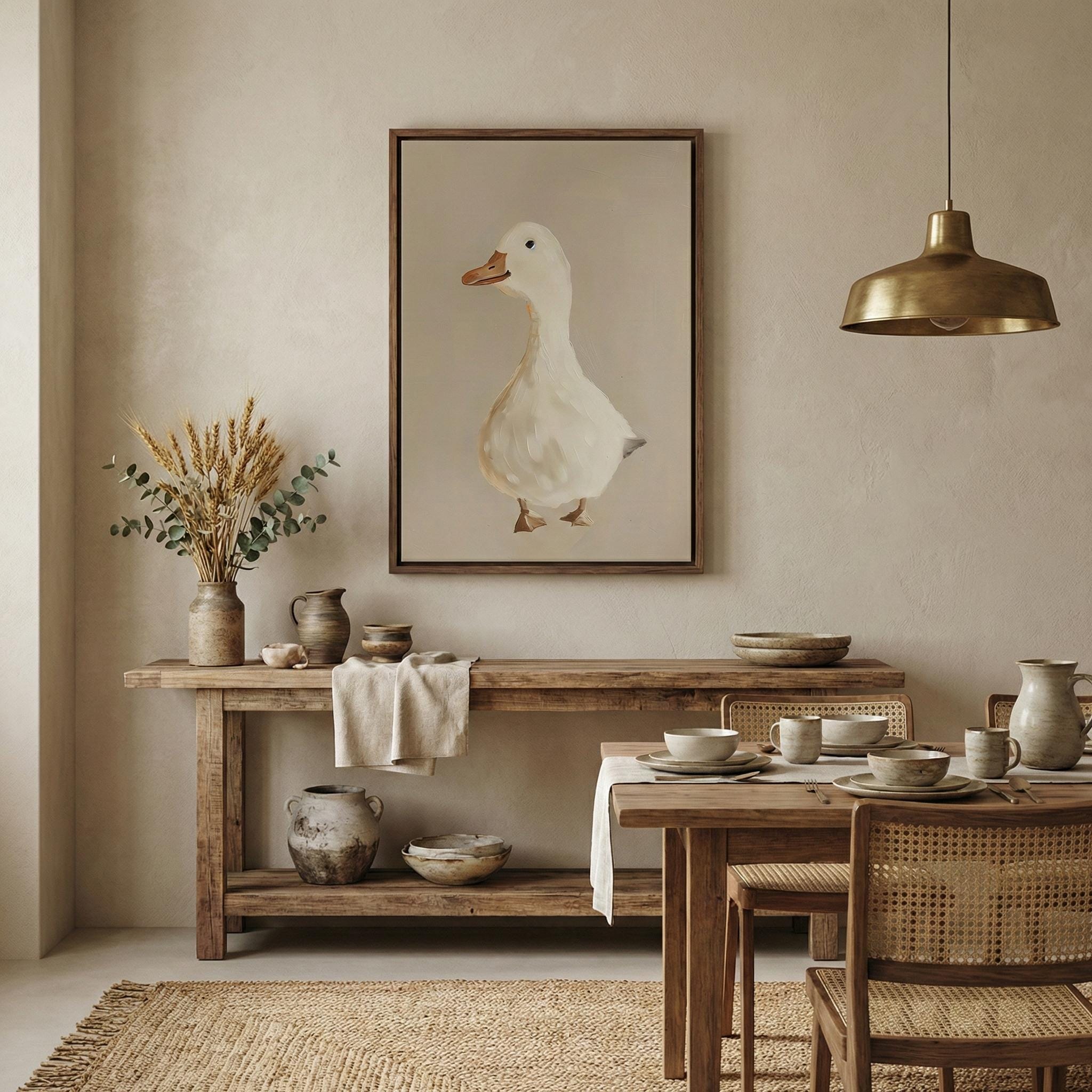 Whimsical Goose Wall Art: Beige Nursery Canvas Print