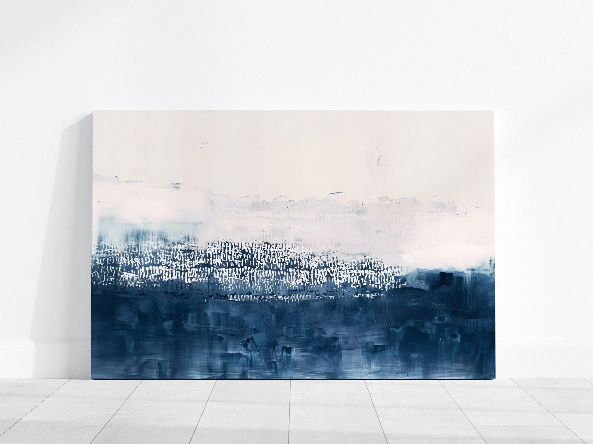 Abstract Wave Wall Art: Persian Blue and White - Modern Minimalist Style