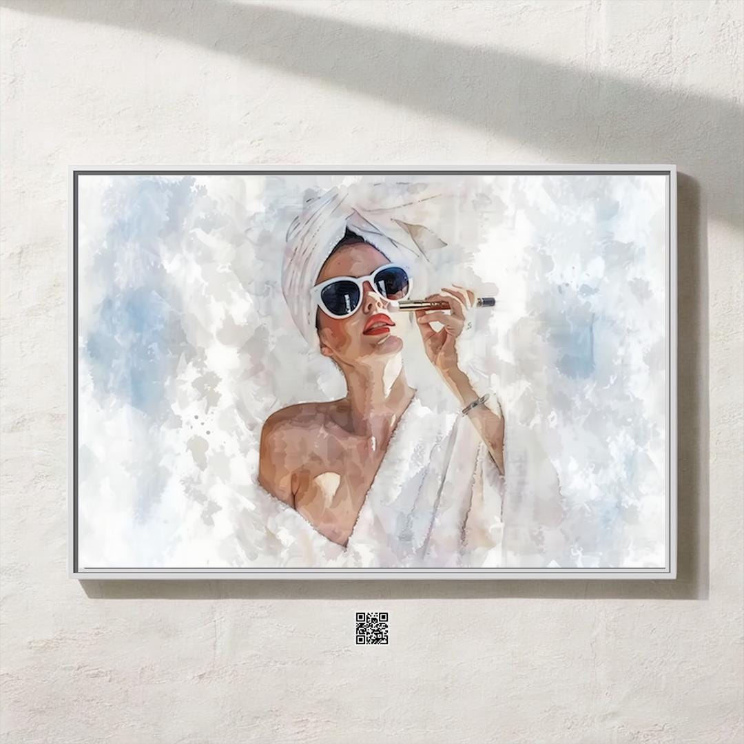 Morning Glamour: Modern Woman in Sunglasses & Robe Art | Chic Fashion Wall Decor